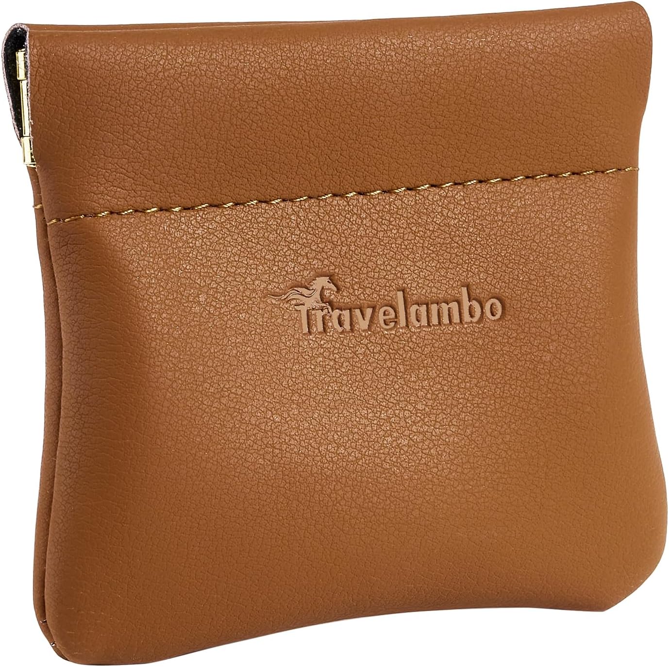 TravelamboLeather Squeeze Coin Purse Pouch Change Holder For Men & Women, Brown, Casual