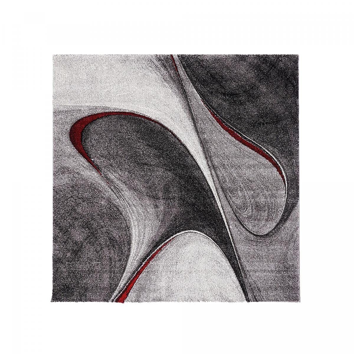 1A2T - Tapis Carré 200x200 cm - Grand Tapis Salon Moderne Design Rouge Gris Noir - Tapis Vague à Poils Ras idéal pour Le Salon, 1938