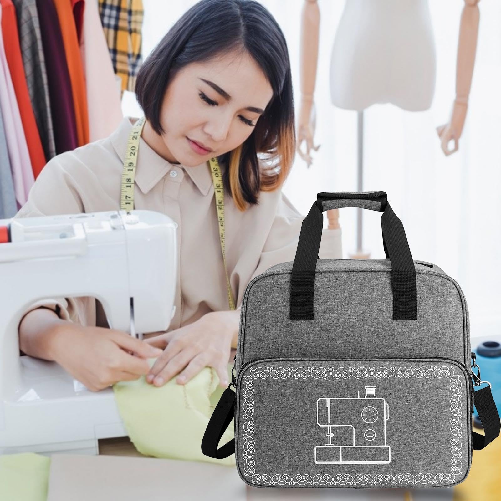 Bolsa para máquina de coser, protector de polvo, soporte para máquina de tela Oxford, bolsa de mano con almohadilla inferior para pies, organizador de suministros de costura compatible con