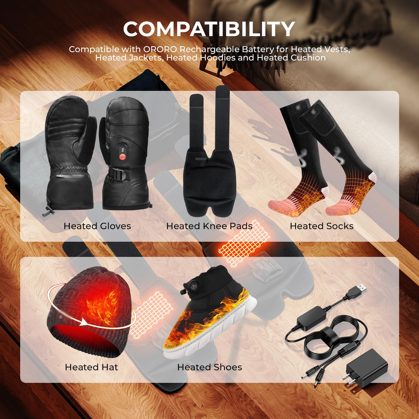 Heating Gloves USB Charger Cable for 7.4V 2200MAH Men Women Heated Socks Hats Hand Muff Replacement Rechargeable Battery Dual Port Power Cord Adaptor 8.4V