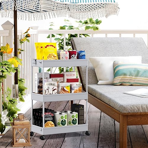 Miniatura 7 de SPACEKEEPER Carrito de almacenamiento con ruedas de 3 niveles para baño, organizador con ruedas, organizador de cuarto de servicio, estantería