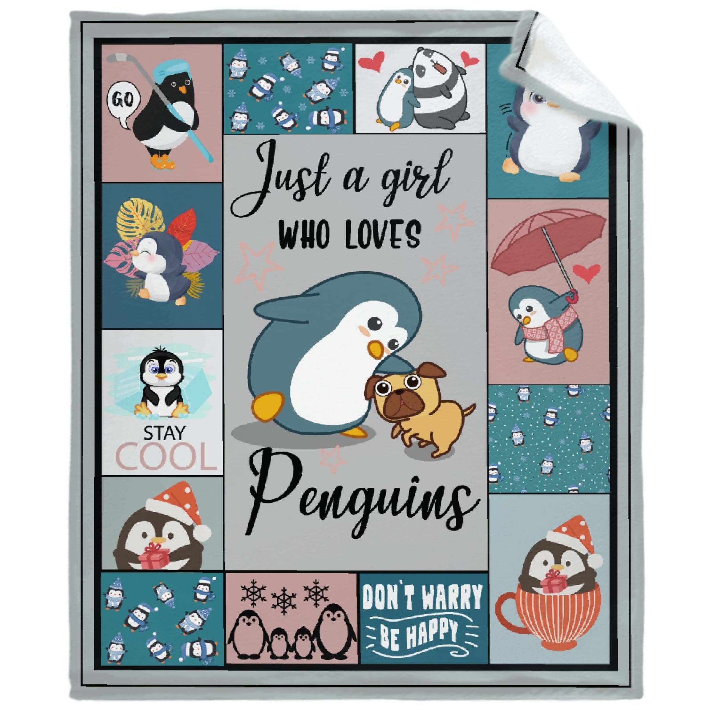 Thuswarm Cute Penguin Collage Flannel Throw Blanket Warm Cozy Soft