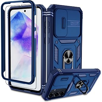 Pilaru Samsung Galaxy A55 Case, A55 5G Camera Protection Mobile Phone Case with 1 Piece Screen Protector, 360&deg; Rotating Holde