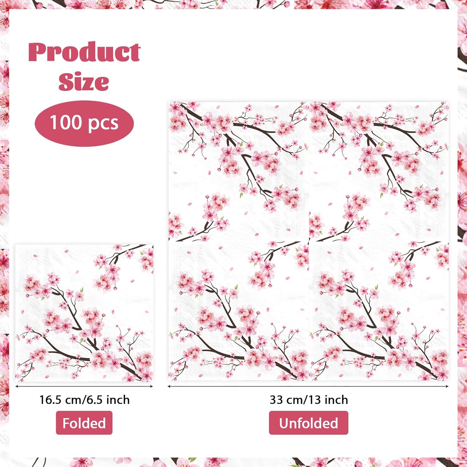 桜 ペーパーカクテルナプキン 2層 水彩 ピンク 花柄 使い捨て 吸収性 ハンドタオル サマーフラワー ゲストナプキン ブライダル