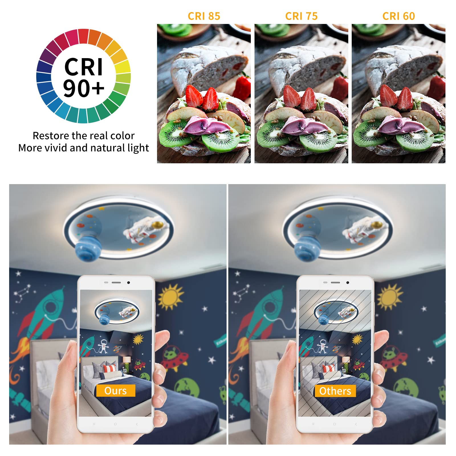 O'NEELDY 20" Astronaut Ceiling Light, Kids Flush Mount Lighting Fixtures, Dimmable LED Mounting Lamp for Children's Room, Bedroom, Amusement Room