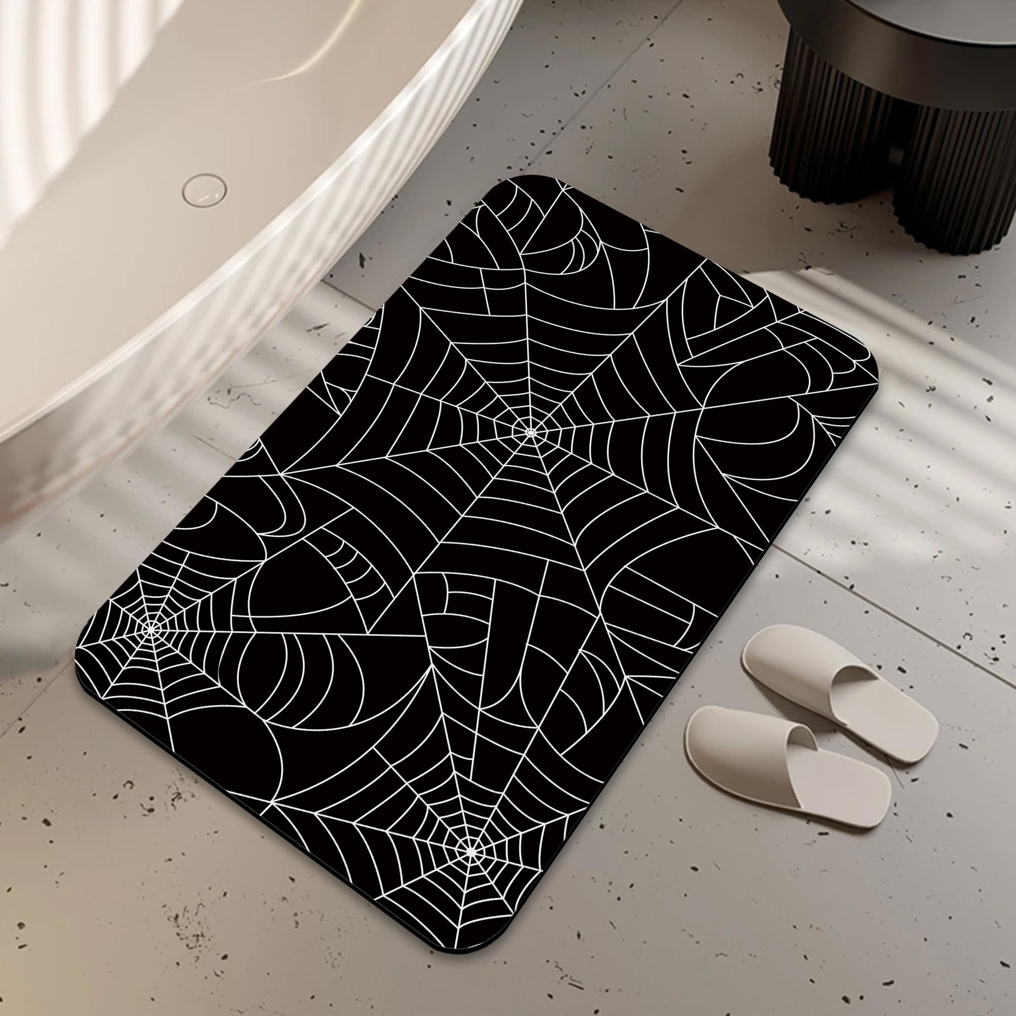 LUOENY Bath Mat, Spider Web Bathroom Rug Non Slip Thin Absorbent Quick Dry Bath Mat Fits Under Door Bathroom Floor Perfect for Shower, or Sink 75x43 cm