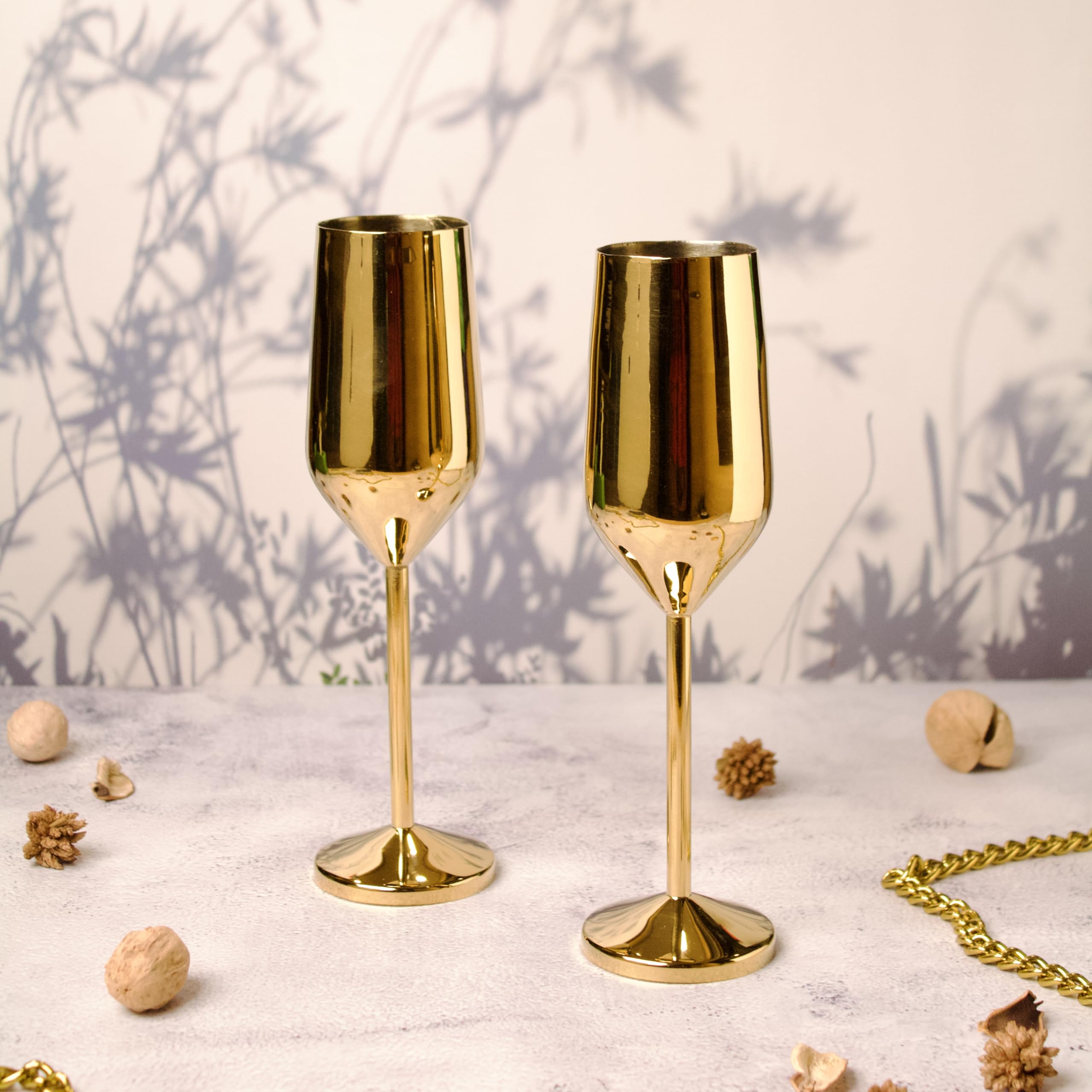Exclusivish Champagne Glass Set of 2 with Gift Box - PVD Gold Wine Glasses | Home Decor & Decoration Items for Living Room | Gifts for Women & Men for Weddings, Anniversaries & Birthdays 2