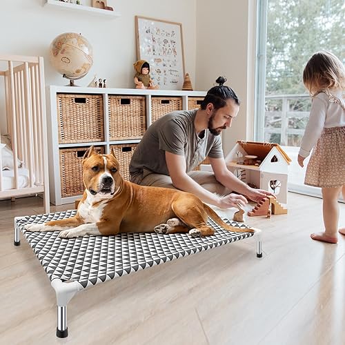 Miniatura 7 de Cama elevada para perros al aire libre, tamaño grande, material de algodón, pies antideslizantes, se adapta a hasta 100 libras