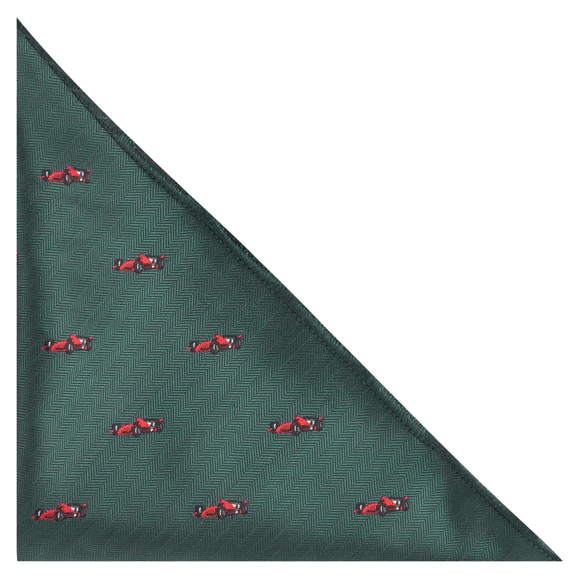 Racing Car Dark Green Herringbone Embroidered Pocket Square, Handkerchief