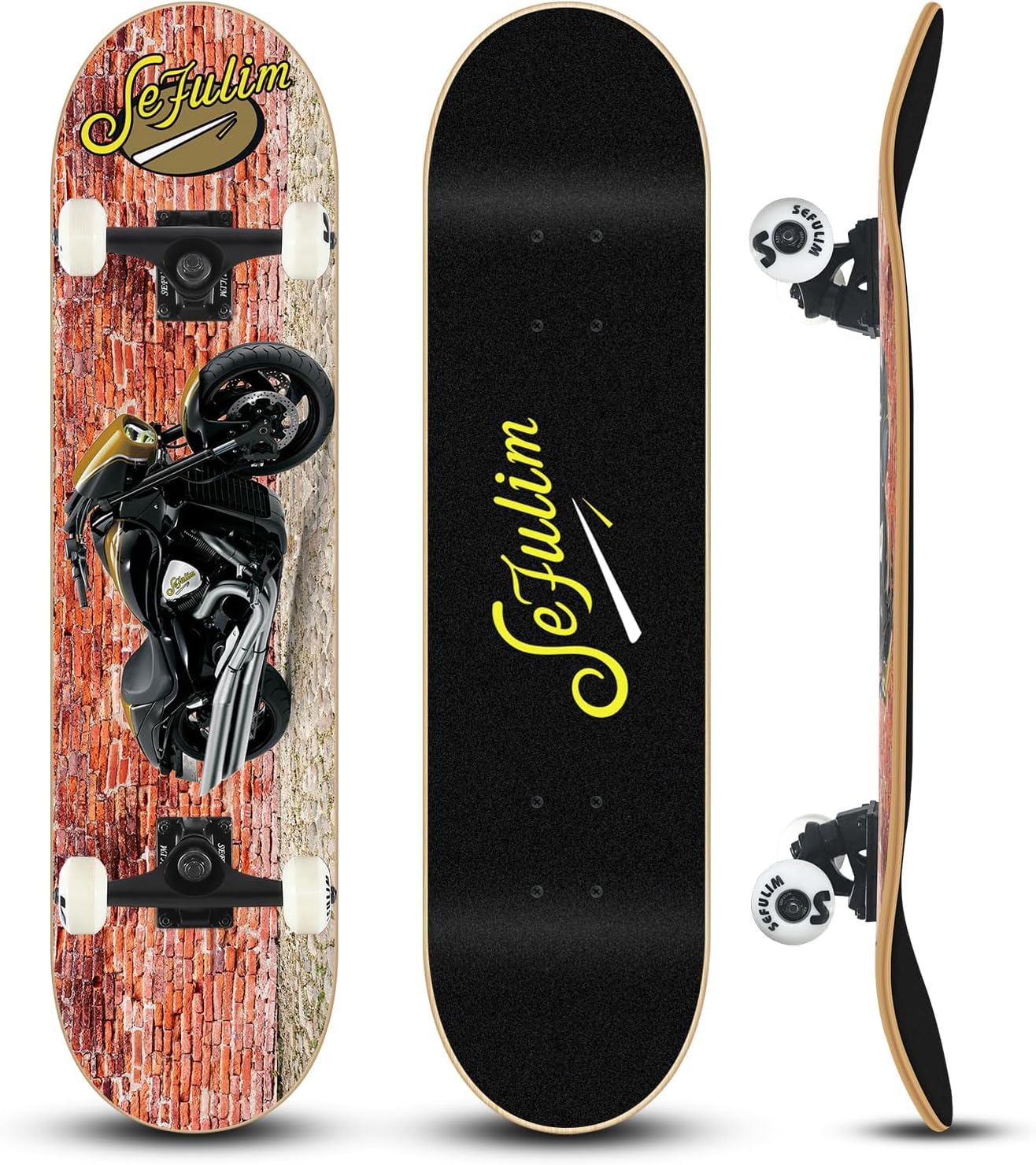 Sefulim 31 x 8 Pollici Skateboard Completo 7 Strati Acero Canadese Double Kick Deck concavo Skateboard per Ragazzi Ragazze Adolescenti Adulti Principianti