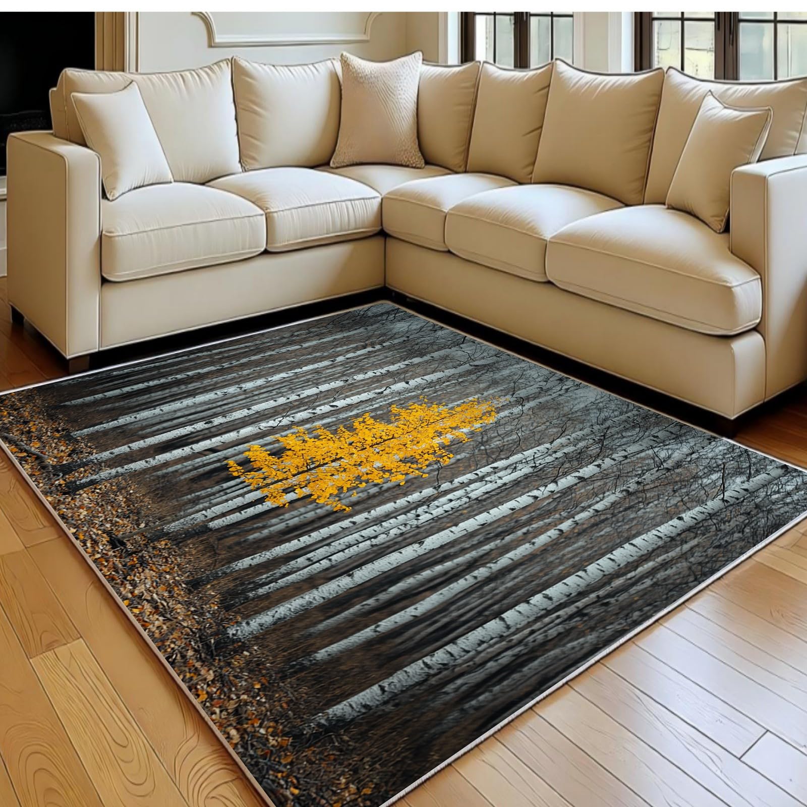 Tapis doux pour sol froid 140x200 antidérapant motif bouleau hiver