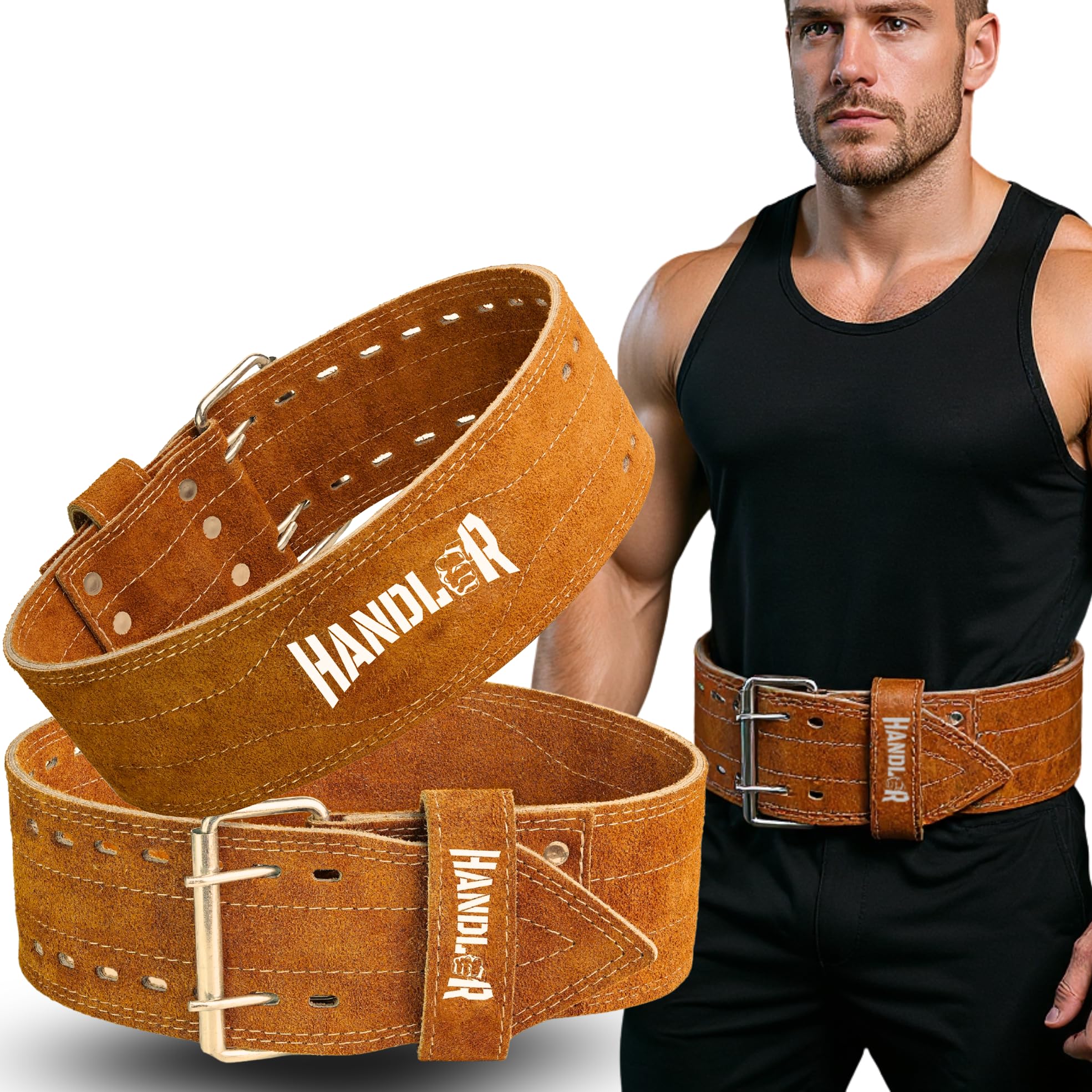 Handler Sued Leather Powerlifting Gym Belt-Medium | Weight Lifting Belt for Heavy Workout for Men & Women | Professional Heavy Weight Lifting Belt (Brown, Small)-image-7