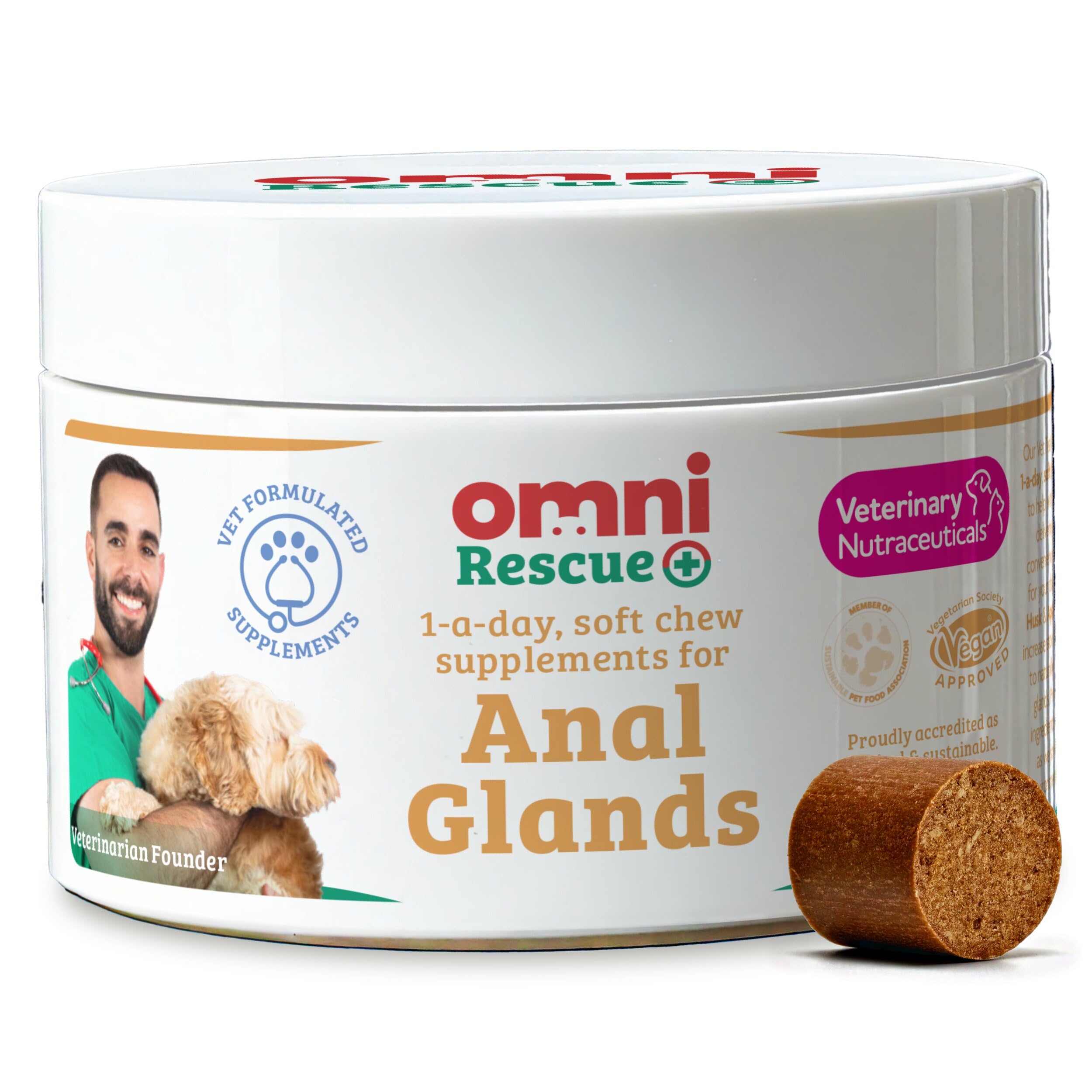 Anal Glands Dog Supplements - Dragons’ Den Winners, One-a-Day Supplement, Psyllium Husk & Apple Pectin - Daily Chew Dog Treat for Full, Blocked, Odorous Glands, 30 Servings, Small 0-15 Kg