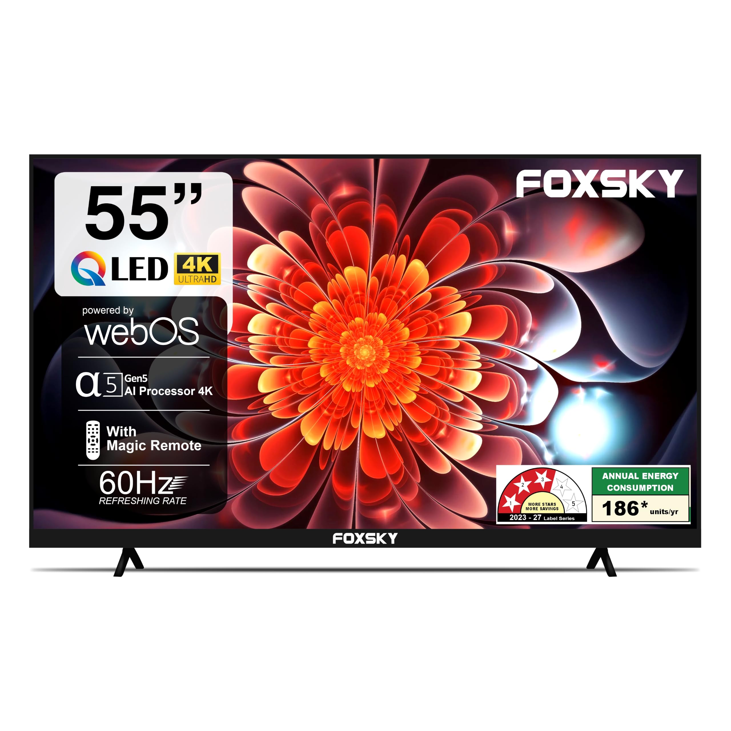 Foxsky 139 cm (55 inch) Frameless Series QLED 4K Ultra HD LED Smart TV (WebOS) FS55GATV (Black)
