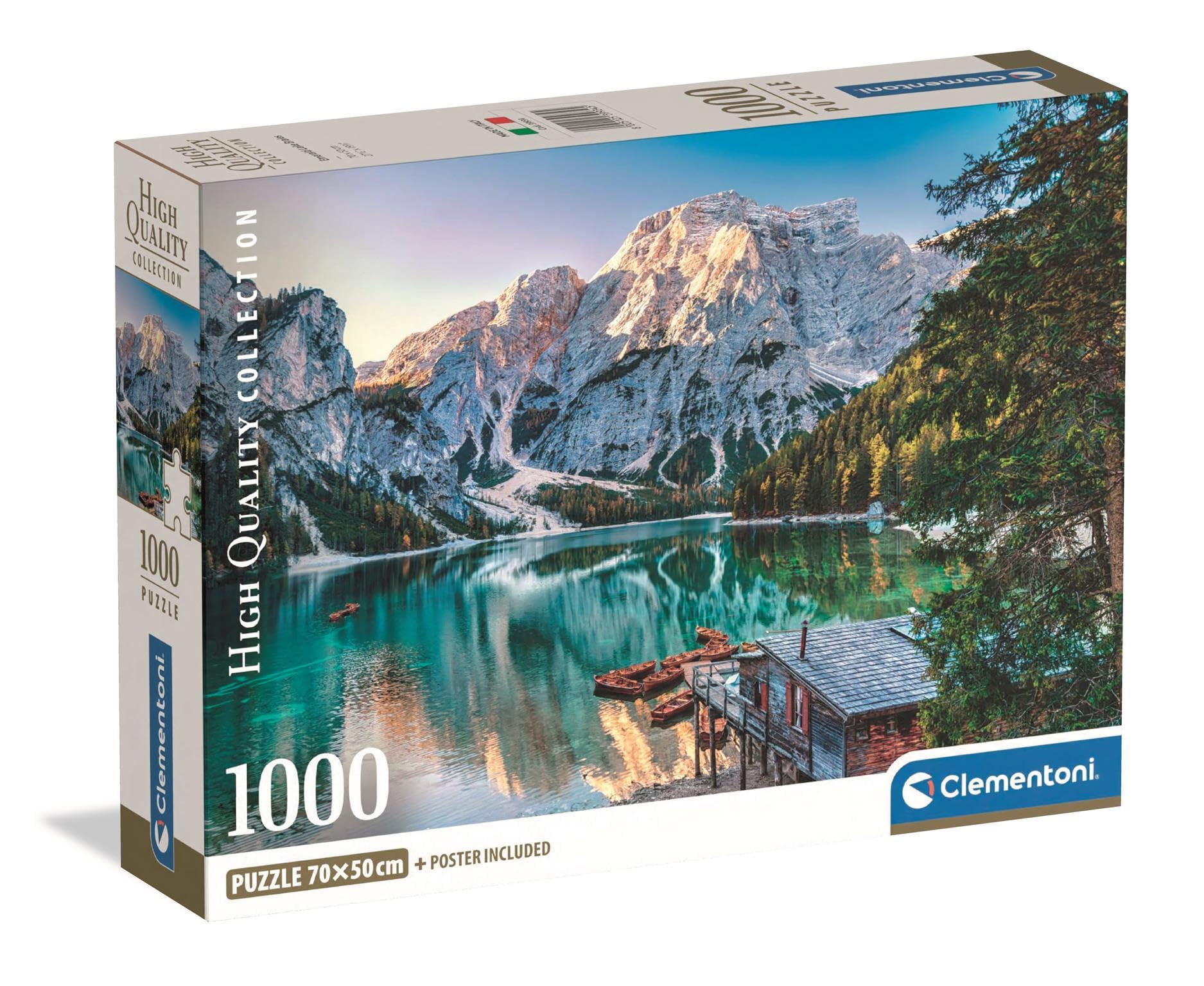 Clementoni Jigsaw Puzzle 1000 Collection Emerald Lake Braies, Puzzle for Adults 14-99 Years, Comapct box, Made in Italy, 39934