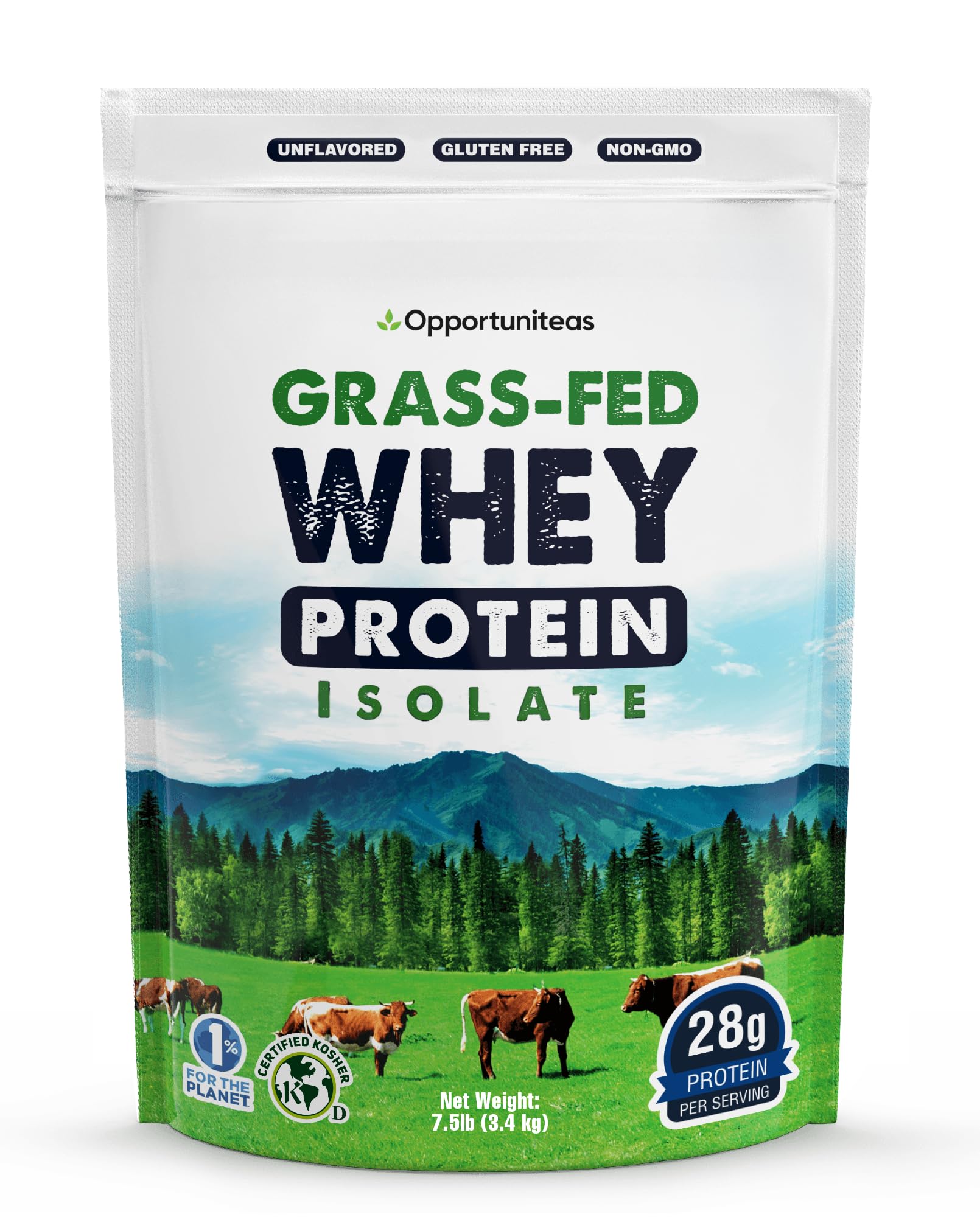 Opportuniteas Grass Fed Whey Isolate Protein Powder – Unflavored, Heavy-Metal Tested, 28g Protein, Sourced from Ireland, Hormone-Free, Non-GMO, Packaged in USA
