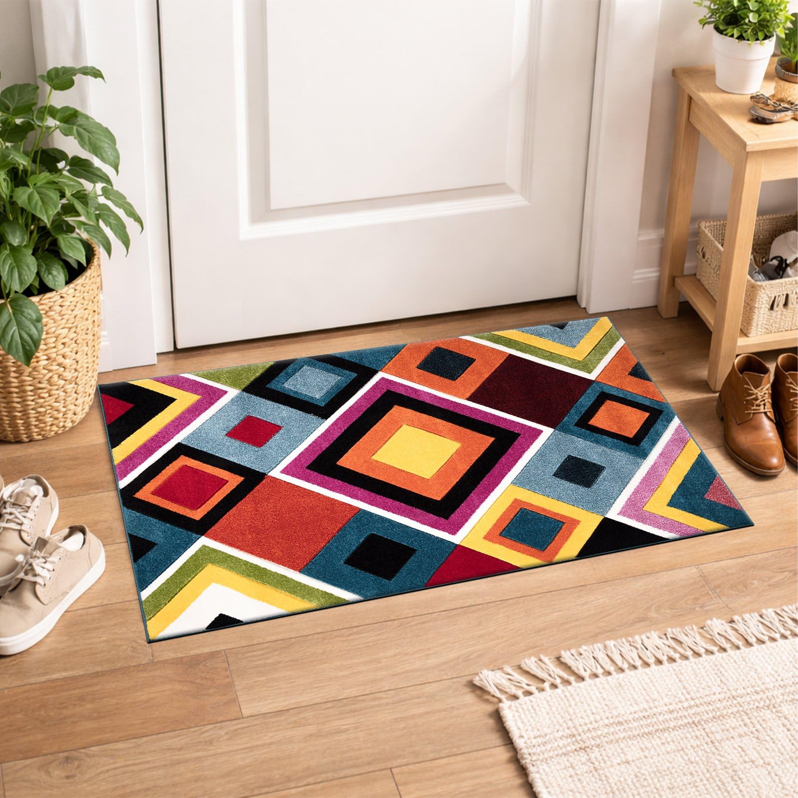 cozily® Medium Pile Colourful Door Mat Large, Kitchen Floor Mats Multi Rug - 60 x 110 cm, Box - Washable Doormat Indoor Rug for Entrance & Welcome Mat