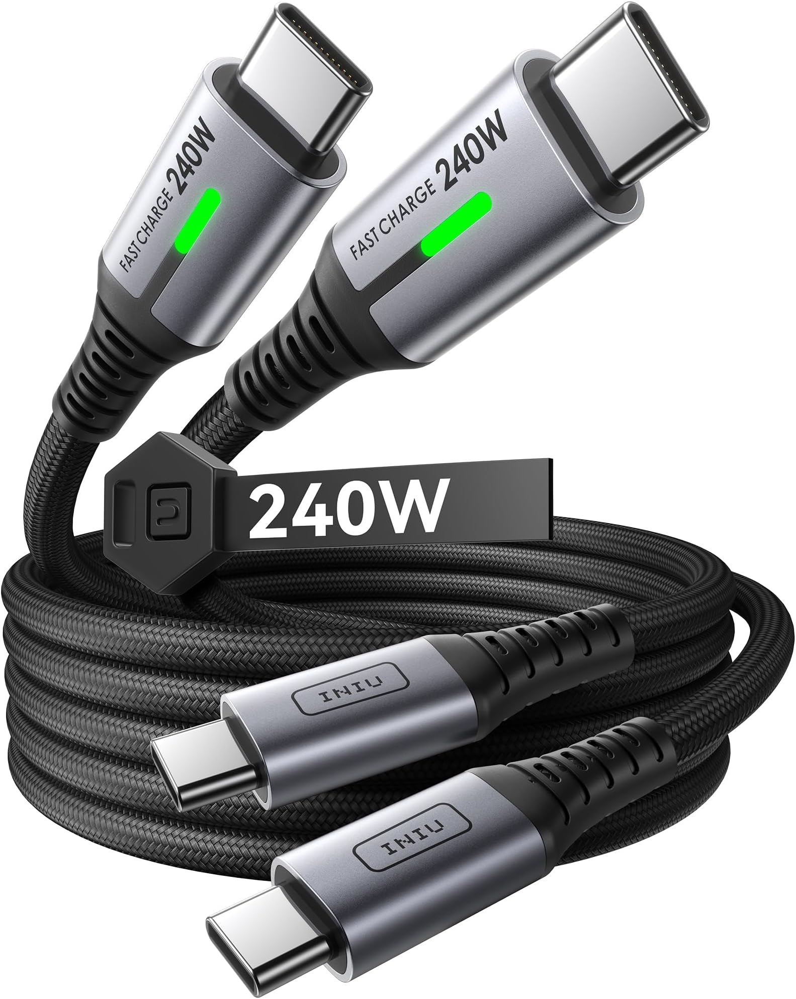 INIU 240W USB C to USB C Cable, [3.3ft, 2-Pack] Fast Charging Type C Cord, Braided USBC to USBC Phone Charger Cable for iPhone 16 15 Pro Max S24 S23 Laptops iPad Switch Steam Deck etc