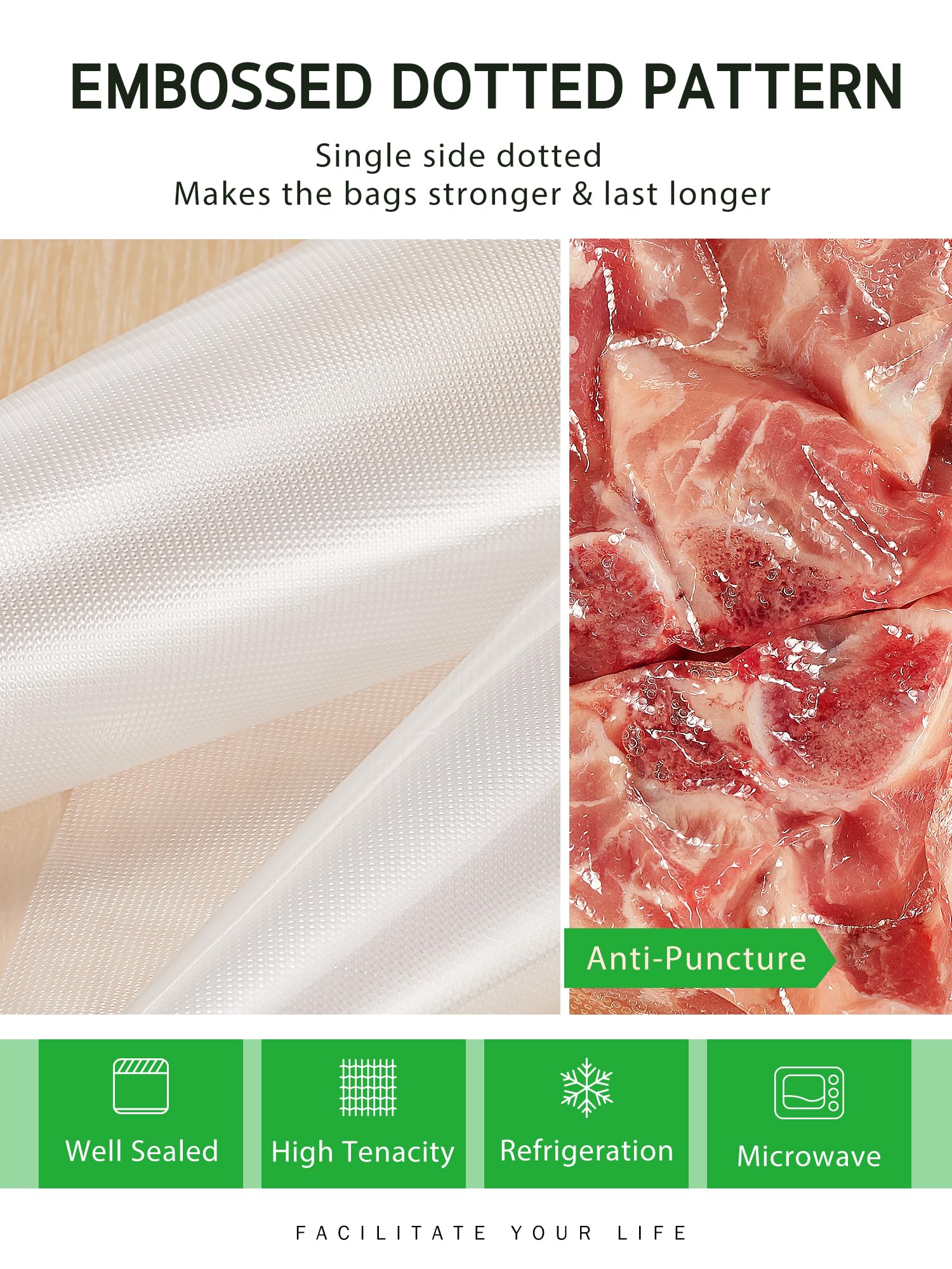 Syntus Rouleau de papier d'emballage sous vide pour aliments de 27,9 x 20,3 x 20,3 m avec distributeur de découpe, rouleaux de sacs sous vide de qualité commerciale, parfaits pour le stockage, la