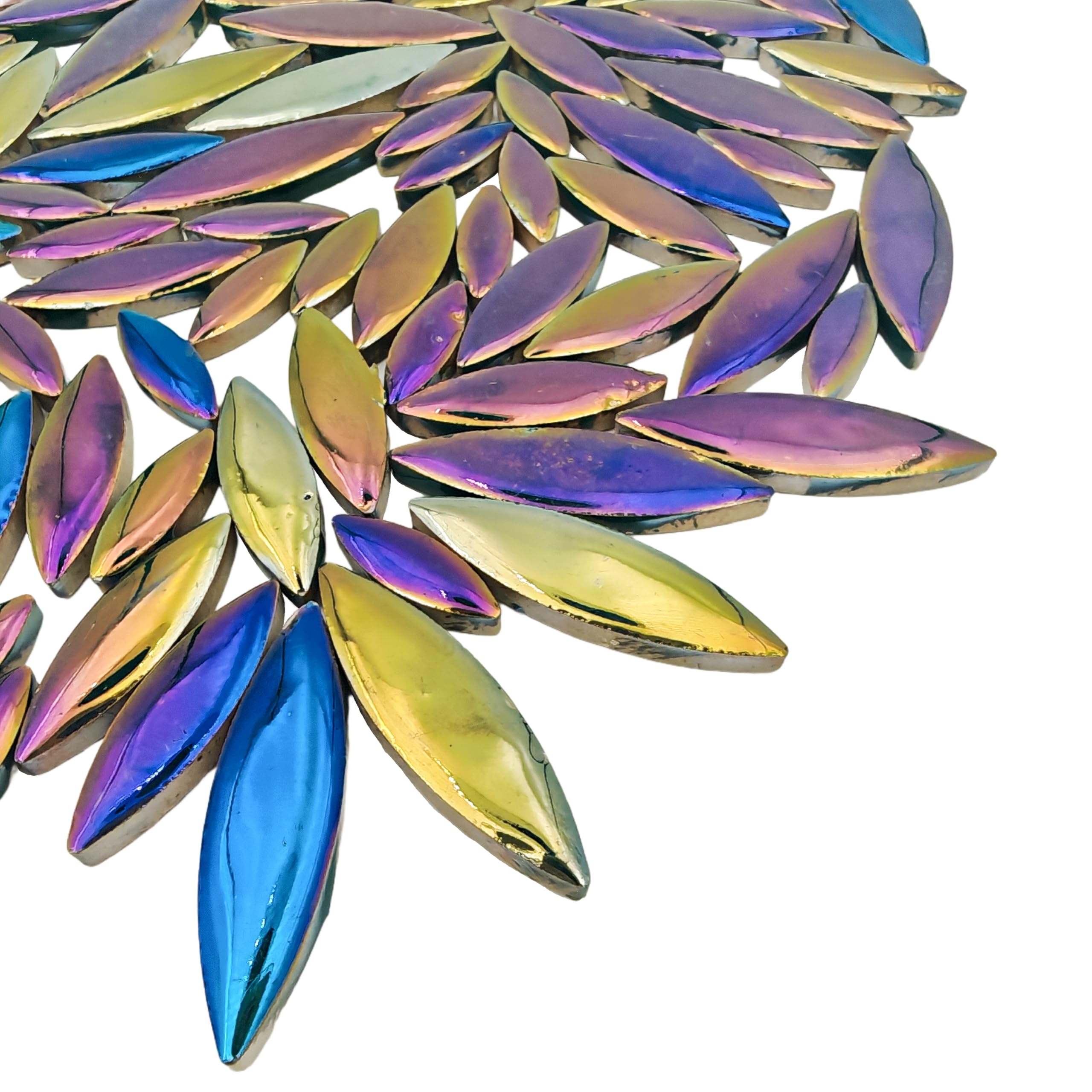 Mosaico in ceramica a forma di petalo di salice, 500 g, pezzi irregolari per decorazione domestica o artigianato fai da te, forniture per la creazione di mosaici. (verde pavone iridescente)