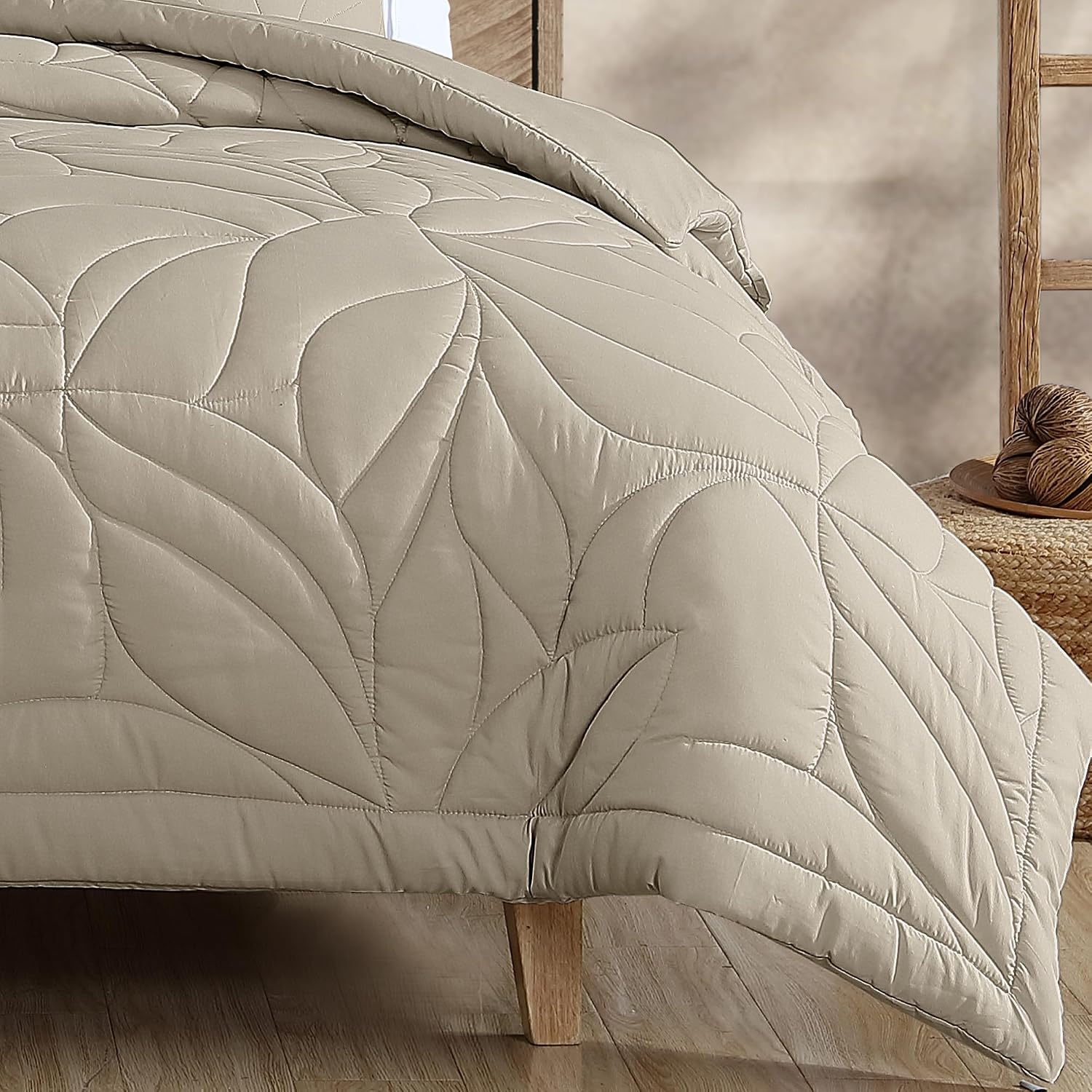 Riverbrook Home Naomi 2-Piece Quilted Microfiber Top Duvet Set, Twin, Tan