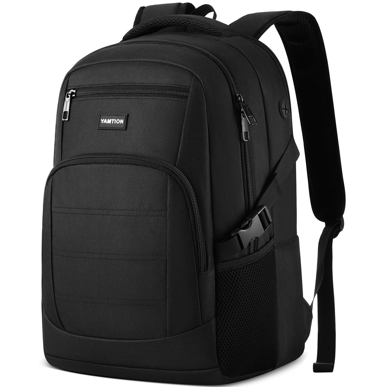 YAMTION Zaino nero per uomini e donne, zaino per computer portatile con porta di ricarica USB, zaino per la scuola per ragazzi e ragazze, zaino leggero per libri da lavoro, adatto per notebook da 17,3