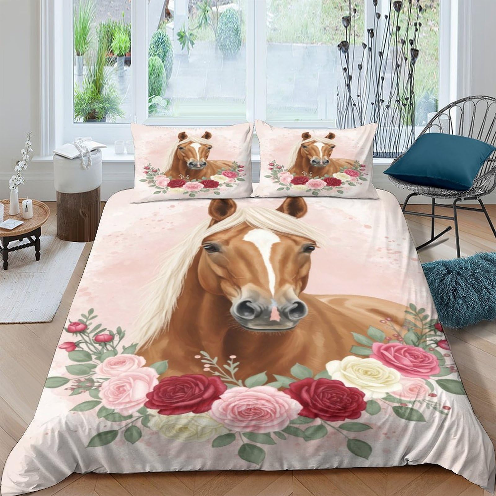Ctjqhvkz Style-6 3D Printed Brown Horse Floral Fitted Sheet Microfiber Bedroom Decor Bed Cover For Home Guest Room Dorm Protection Single（135X200cm）