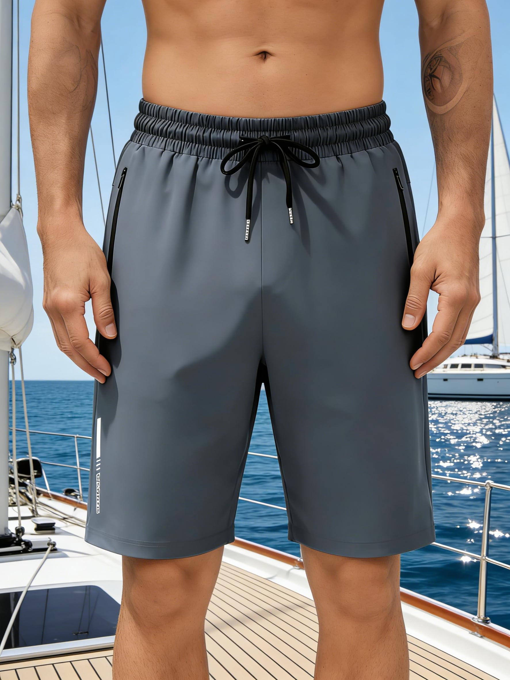 Pantalones cortos deportivos ligeros para hombre, para gimnasio, entrenamiento y correr, pantalones cortos de secado rápido con bolsillos con cremallera — view 2