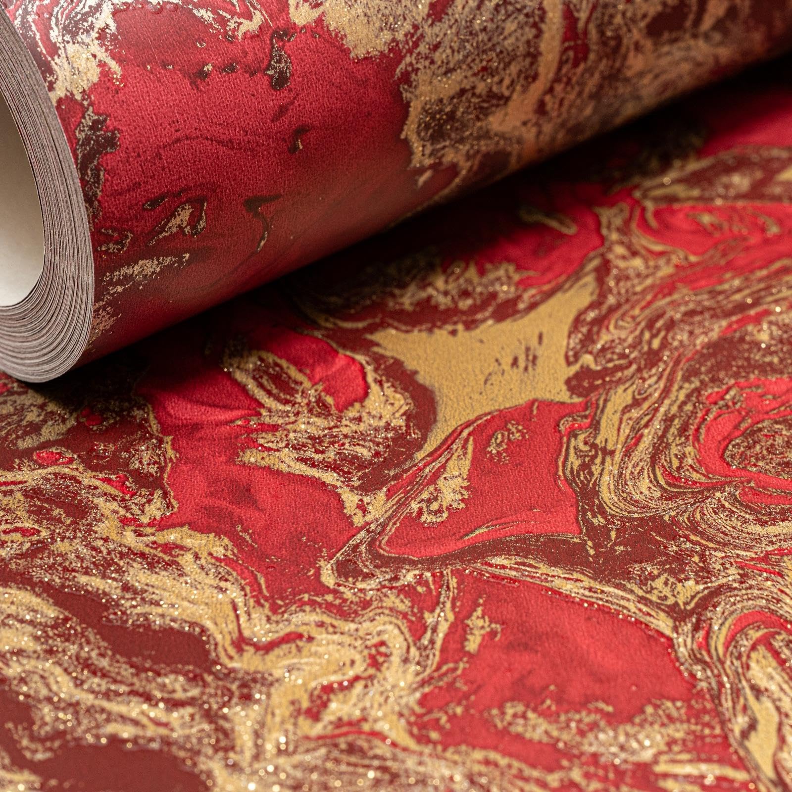 SOPHIE LAURENCE Red Gold Marble Wallpaper Liquid Effect Textured Glitter Shimmer Slightly Imperfect Feature Bedroom Bathroom Lounge Hallway 10m x 0.53m Full Roll