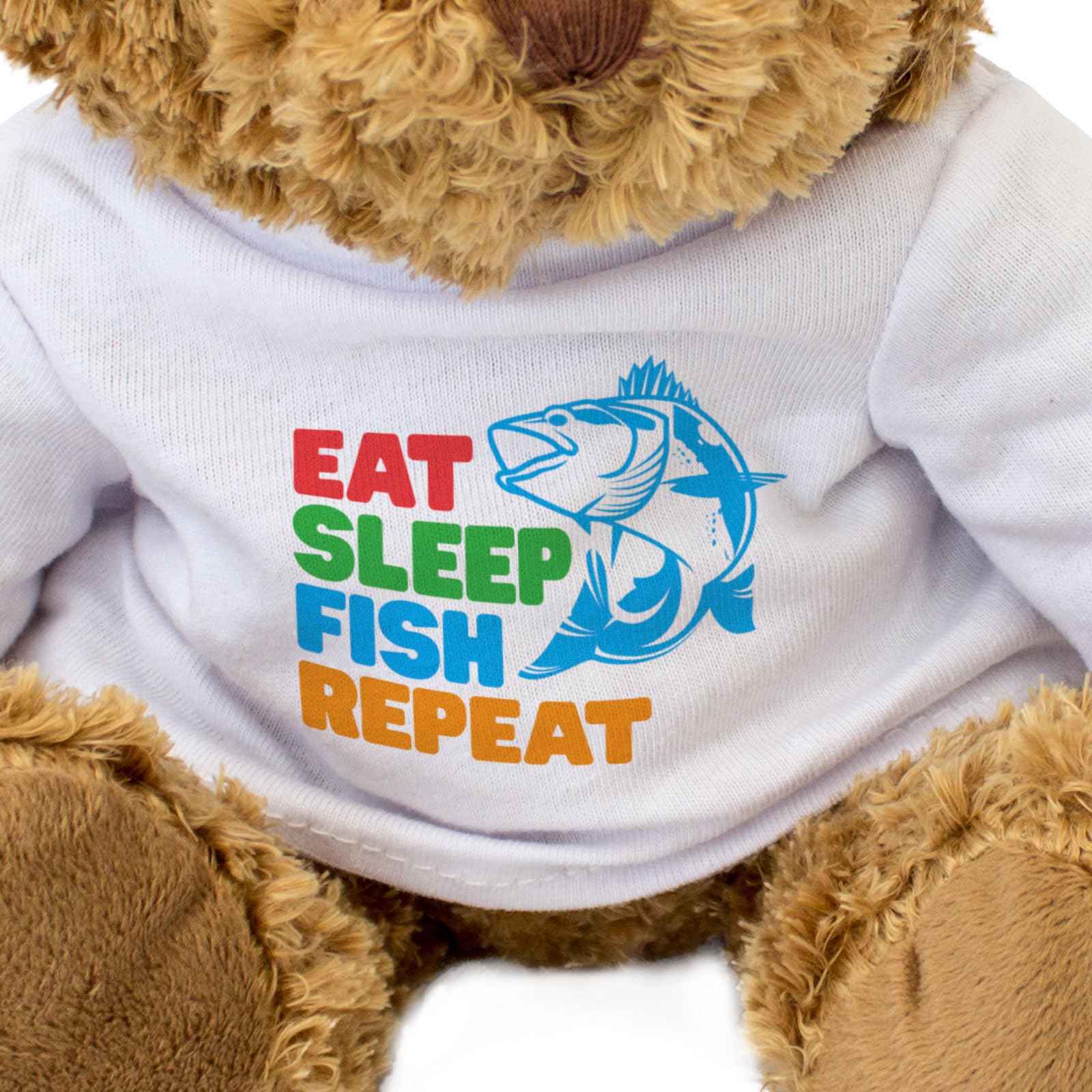 Big Red Egg EAT SLEEP FISH REPEAT - Teddy Bear - Cute Soft Cuddly Adorable - Gift Present Fishing, Brown - Image 3