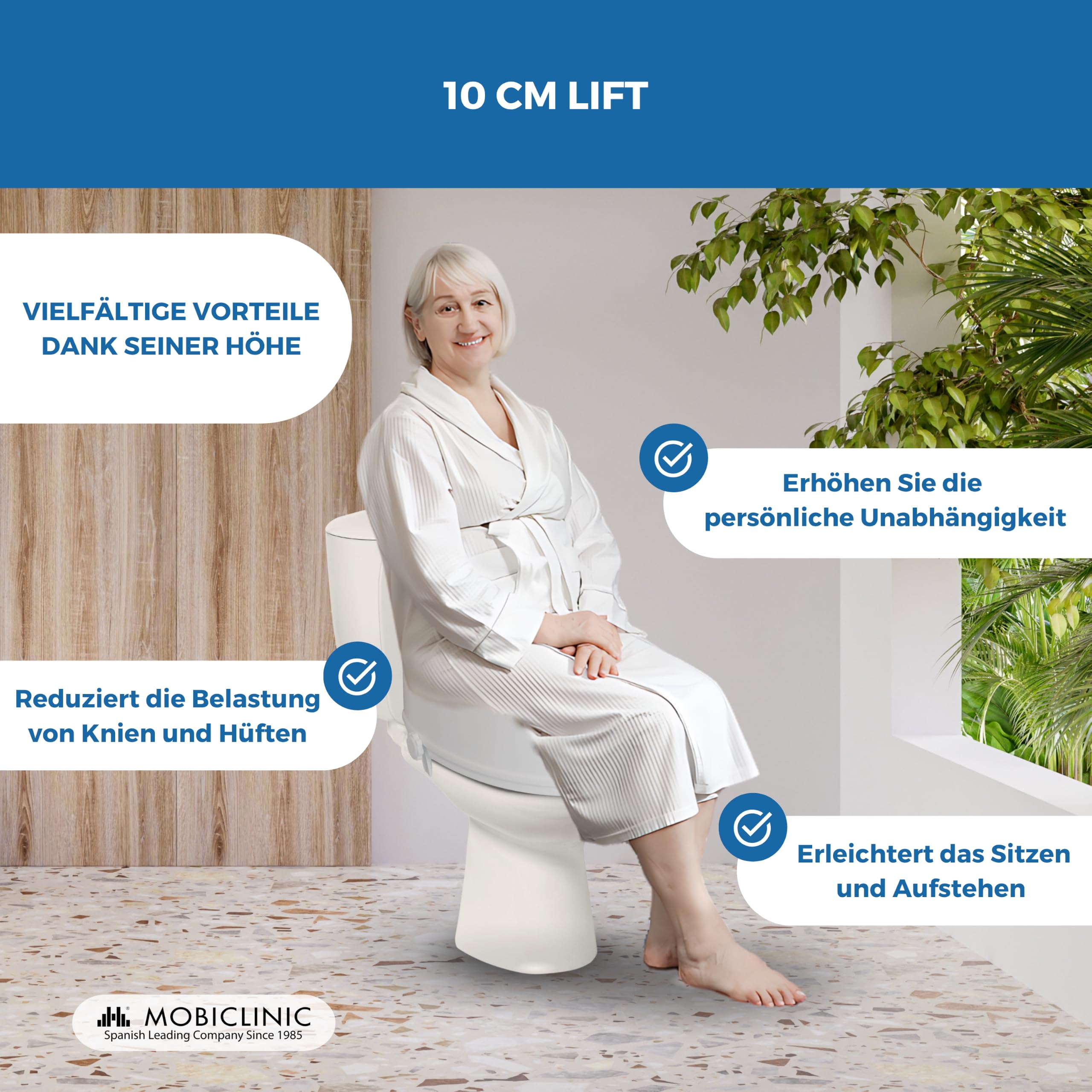 Mobiclinic®, Toilettensitzerhöhung, 10 cm Höhe, Europäische Marke, Wc sitzerhöhung, Toilettenaufsatz für senioren, Extra stabile, Farbe weiß, Titan