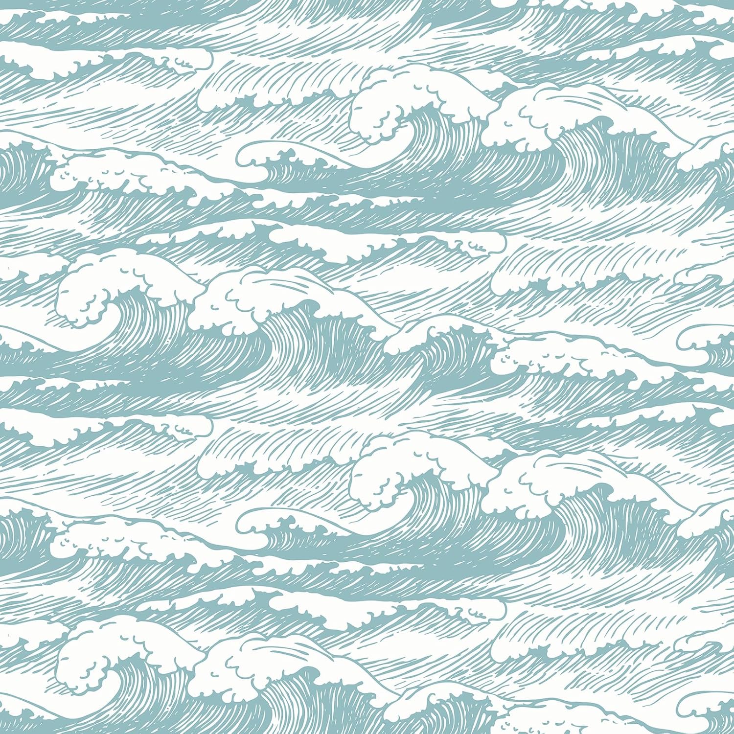VaryStyle 17.7"x118" Vintage Wave Wallpaper Blue/Beige Ocean Coastal Peel and Stick Wallpaper Hand Drawn Stormy Waves Contact Paper for Cabinets Self Adhesive Stick on Wallpaper for Bathroom Bedroom