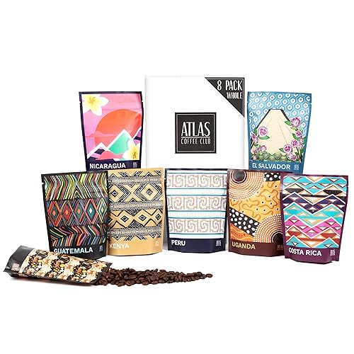 Atlas Coffee Club World of Coffee Sampler Juego de regalo de café gourmet paquete de 8 cajas variadas de los mejores cafés de origen único del