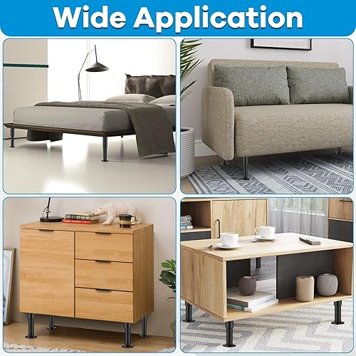 Miniatura 6 de 4 patas ajustables de metal mejoradas para muebles de 7 a 11.8 pulgadas, extensión de patas de gabinete resistentes para