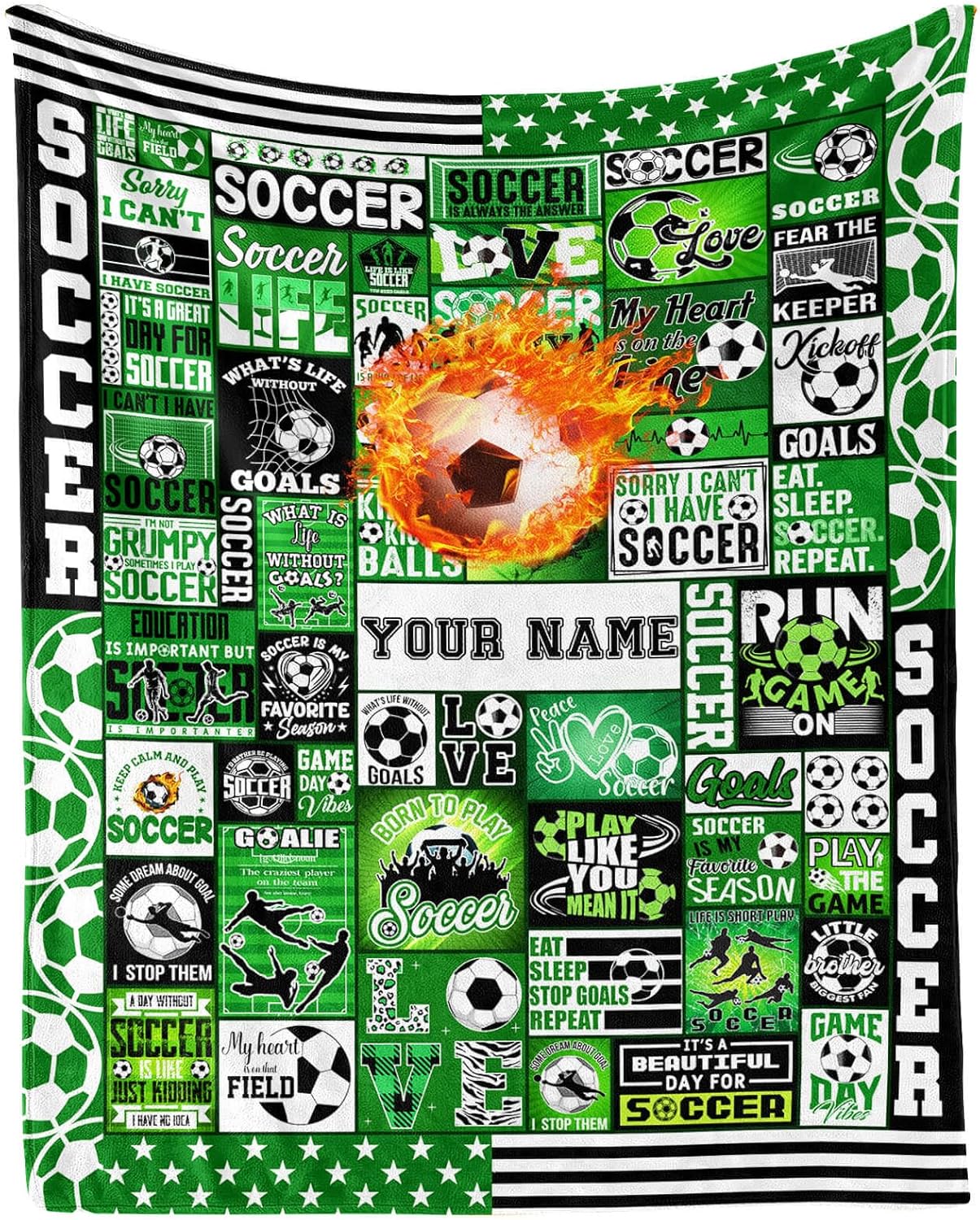 Custom Soccer Blanket - Soft Flannel Sports Soccer Blankets for Teens Adults Women Men Soccer Lovers - Warm Soccer Throw Blankets for All Season Lap, Chair, Sofa - 70"x50"