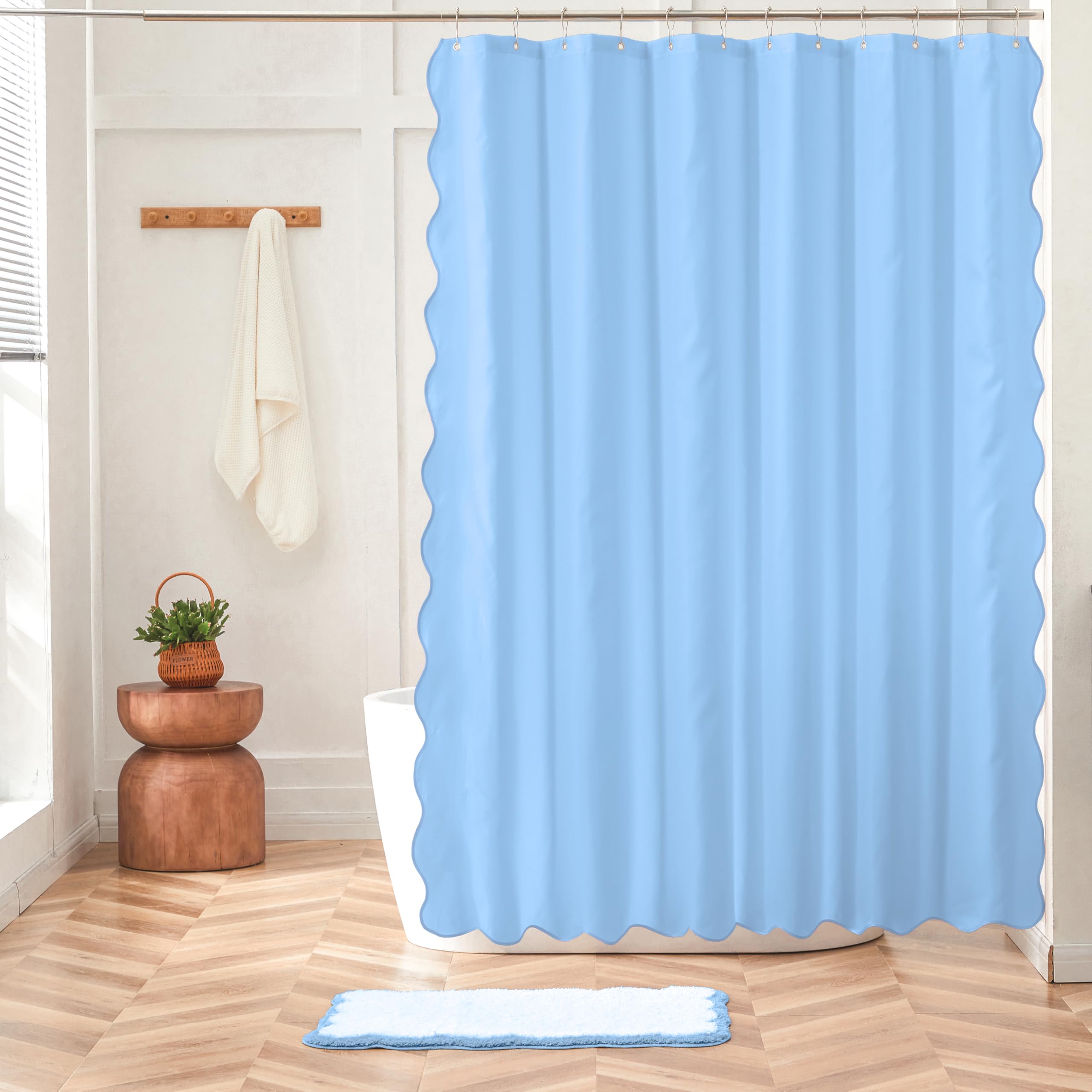 Amazon.com: Ohocut Blue Scalloped Shower Curtain, Double-Side Print ...