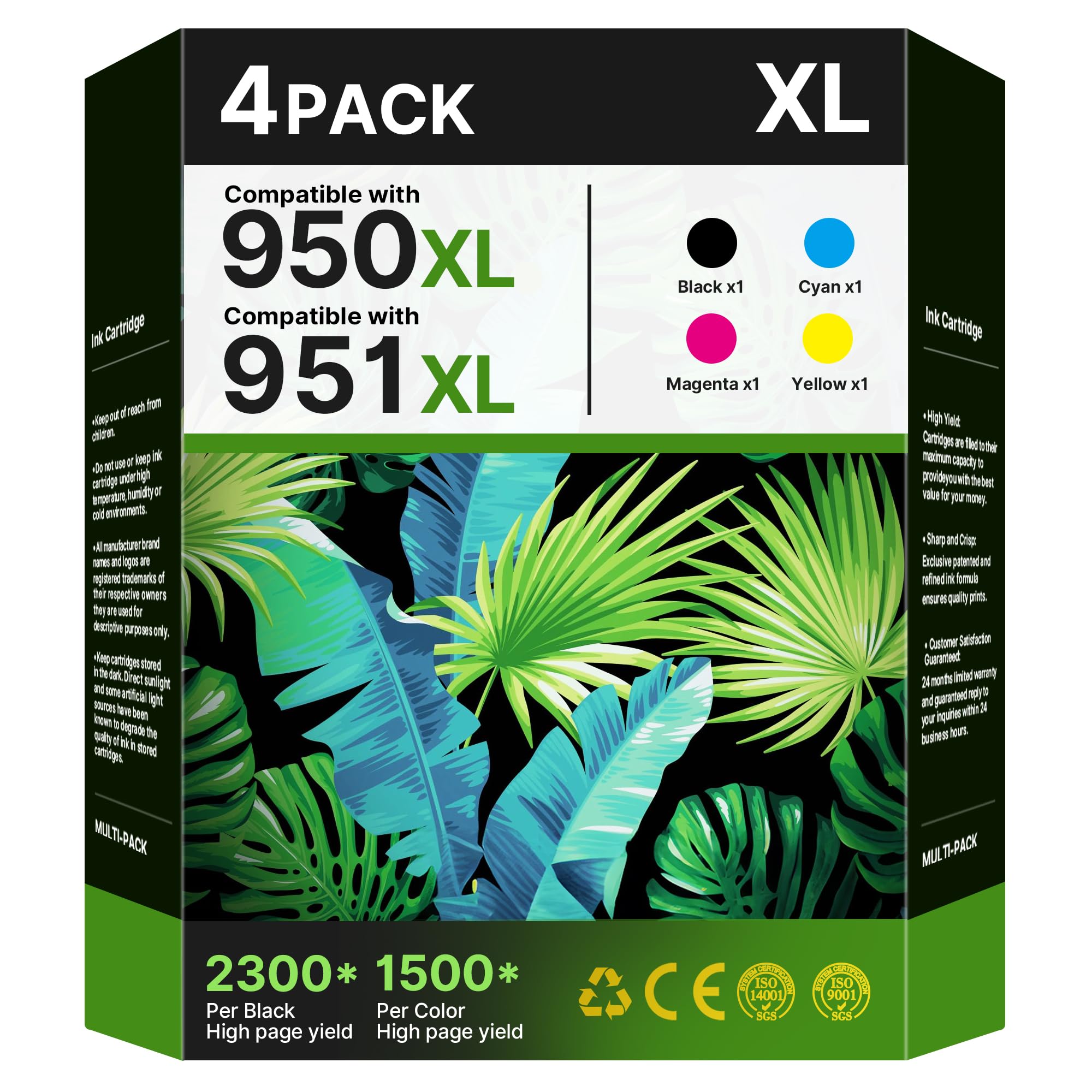 4 Pack 950 951 Ink Cartridges Combo Pack for HP Printer Ink 950XL 951 XL to use with OfficeJet Pro 8600, 8610, 8100, 8620, 8630, Printer (Black| Cyan| Magenta| Yellow)