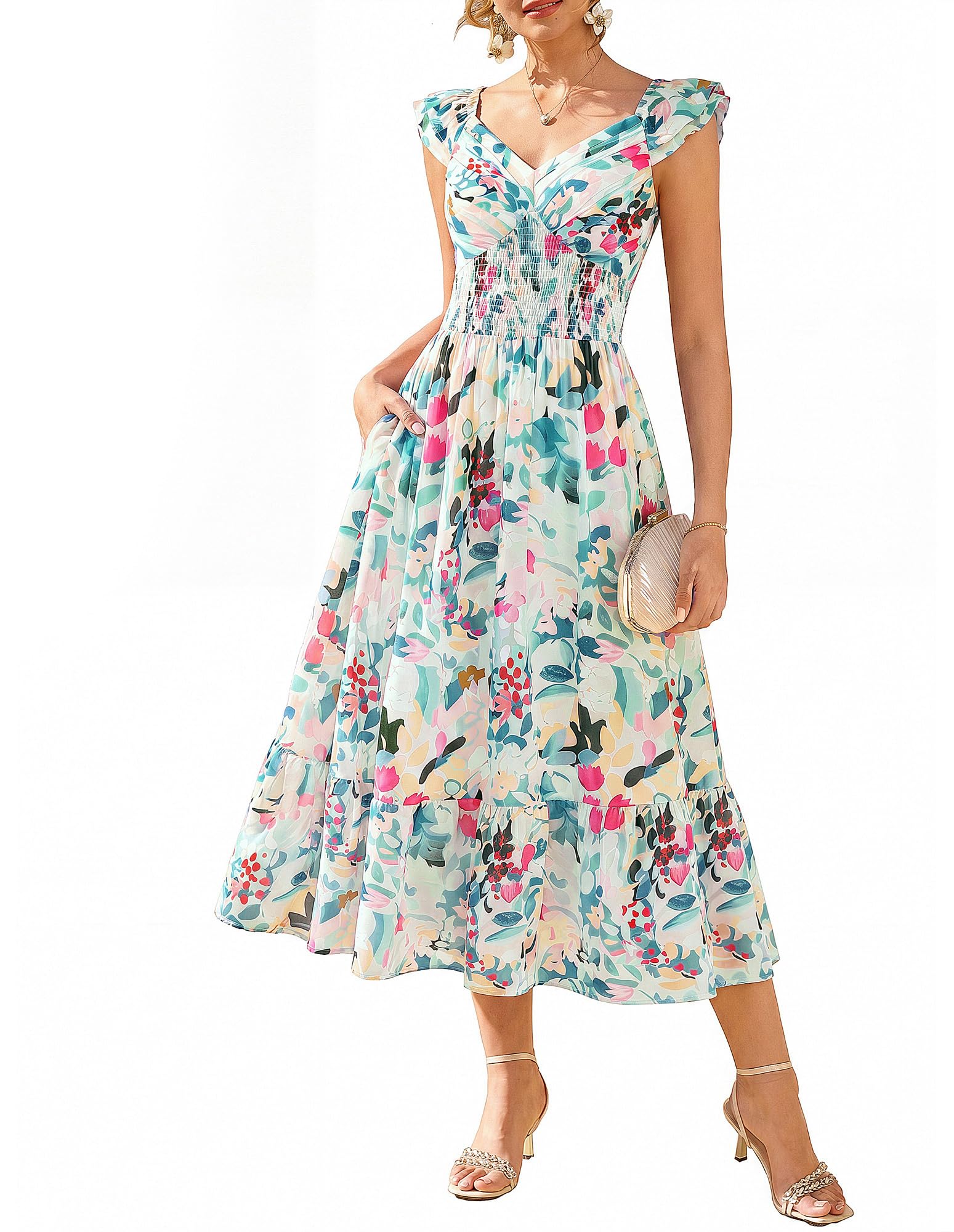 GRACE KARIN Women's Summer Floral Maxi Wedding Guest Dresses