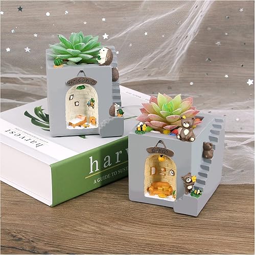 Vista 55 de Segreto - Macetas creativas para plantas suculentas, contenedor de pinceles, decorativas para escritorio, jardín, sala Familia de fuentes Hedgehog