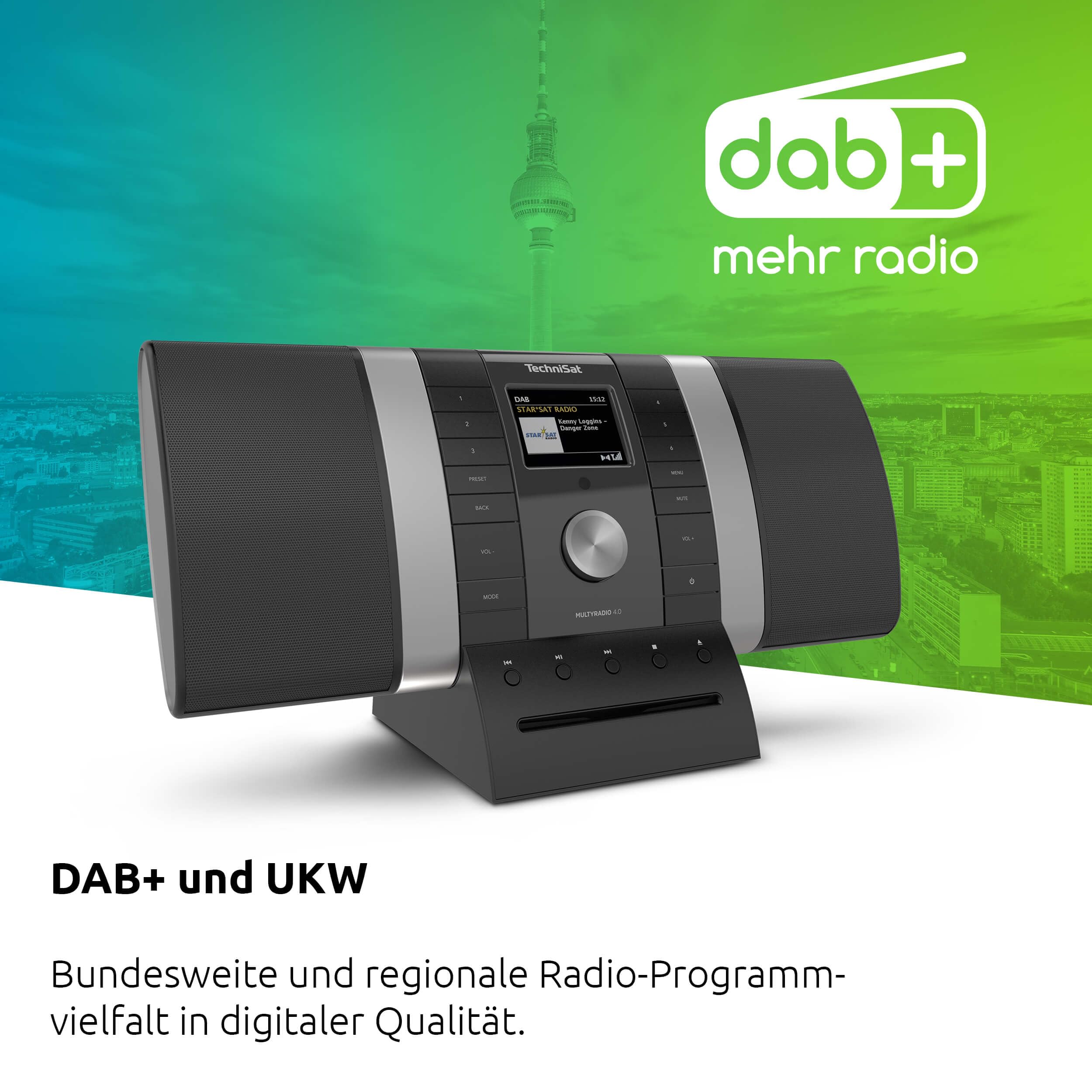 TechniSat MULTYRADIO 4.0 SE - Internetradio (WLAN Radio, DAB+, UKW, Spotify, Bluetooth, CD-Player, USB, Farbdisplay, 2 x 10 Watt Stereo Lautsprecher) Schwarz/Silber