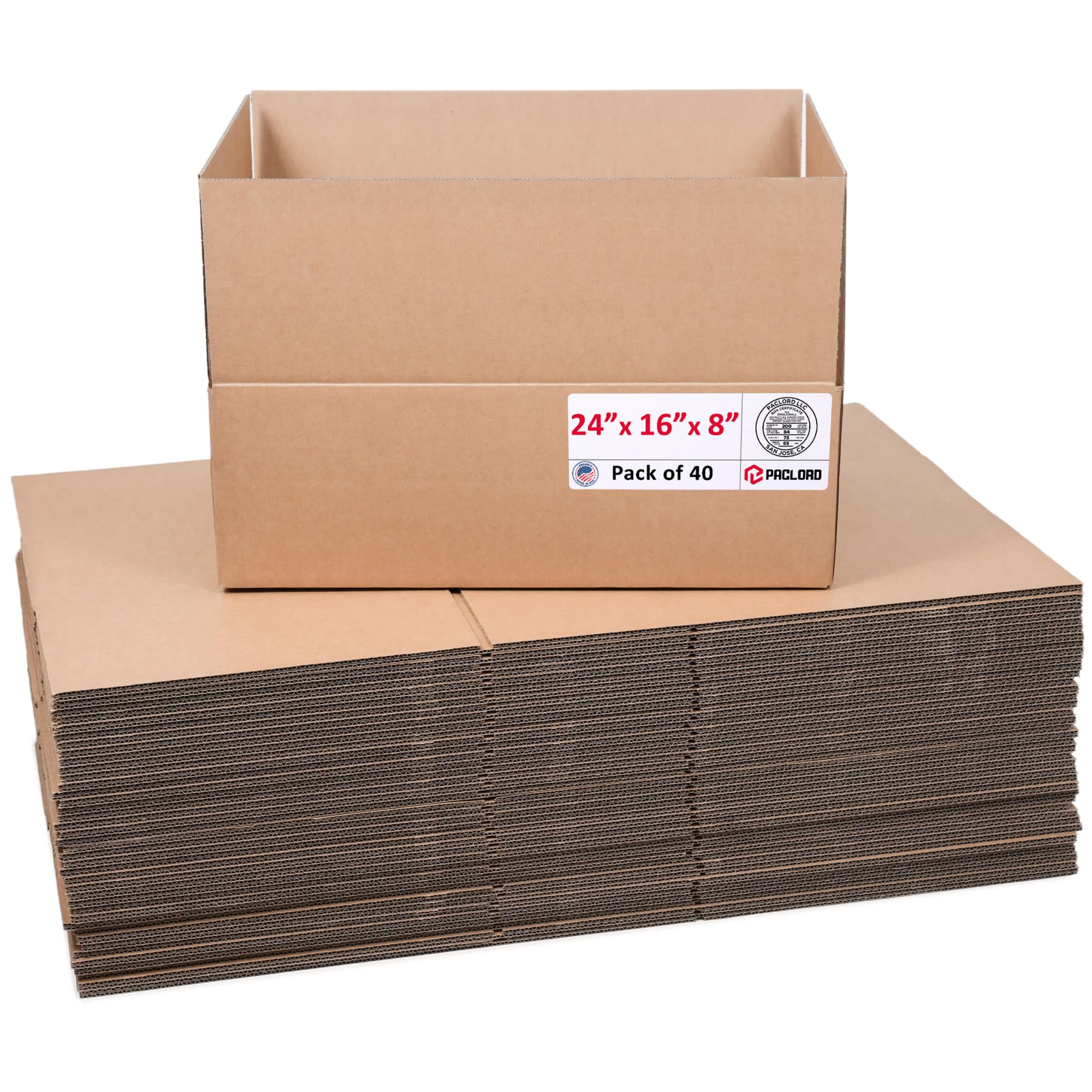 Large Cardboard Boxes 24"L x 16"W x 8"H (Pack of 40) - USA-Made Packing Boxes for Moving, Shipping, or Storage - USPS, UPS, FedEx Approved - Professional Packing Supplies for Moving | USA-Made Packing Boxes for Moving, Shipping, or Storage - USPS, UPS, FedEx Approved - Professional Packing Supplies