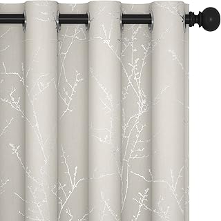 Deconovo Beige Blackout Curtains for Kids Room, 63 Inch Length, Heat Blocking Noise Reducing Drapes with Decorative Tree B...