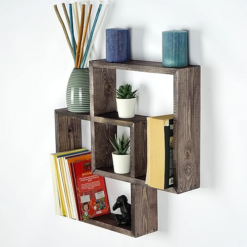 Miniatura 3 de Estantes cuadrados de pared hechos a mano almacenamiento montado en la pared decoración de pared del hogar libro granja estante organizador de