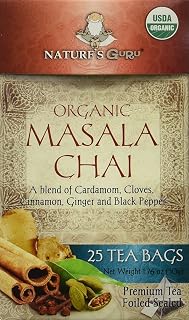 Nature's Guru Organic Whole Leaf Black Tea, Masala Chai, 25 Count Individual Tea Bags (Pack of 12)