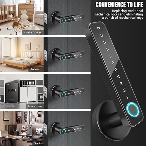 Miniatura 6 de Cerradura de puerta de huellas dactilares, perilla de puerta inteligente, cerradura de puerta con teclado de entrada sin llave con manija de puerta