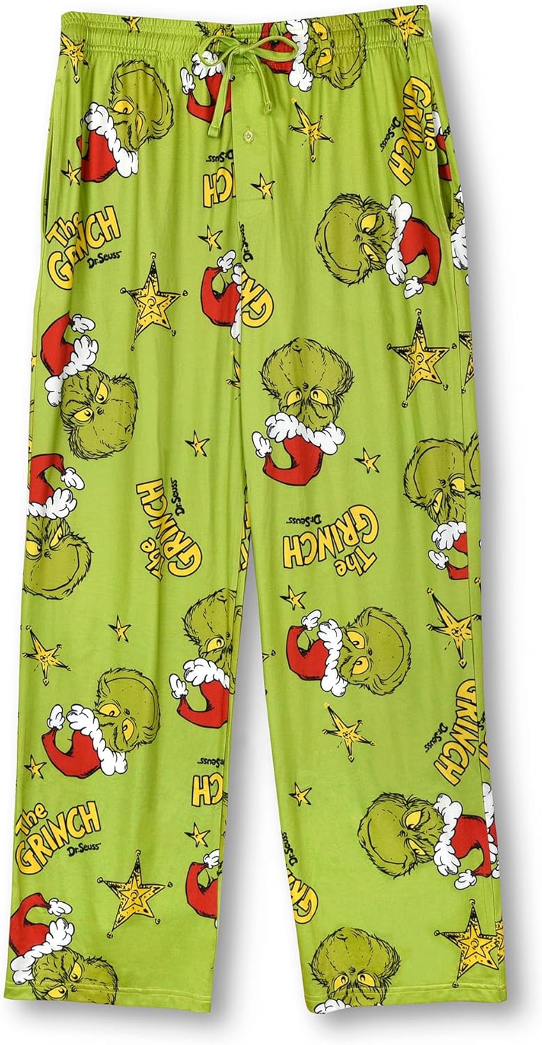 Mad Engine Men's The Grinch Mean One Stars and Logo Lounge Pants