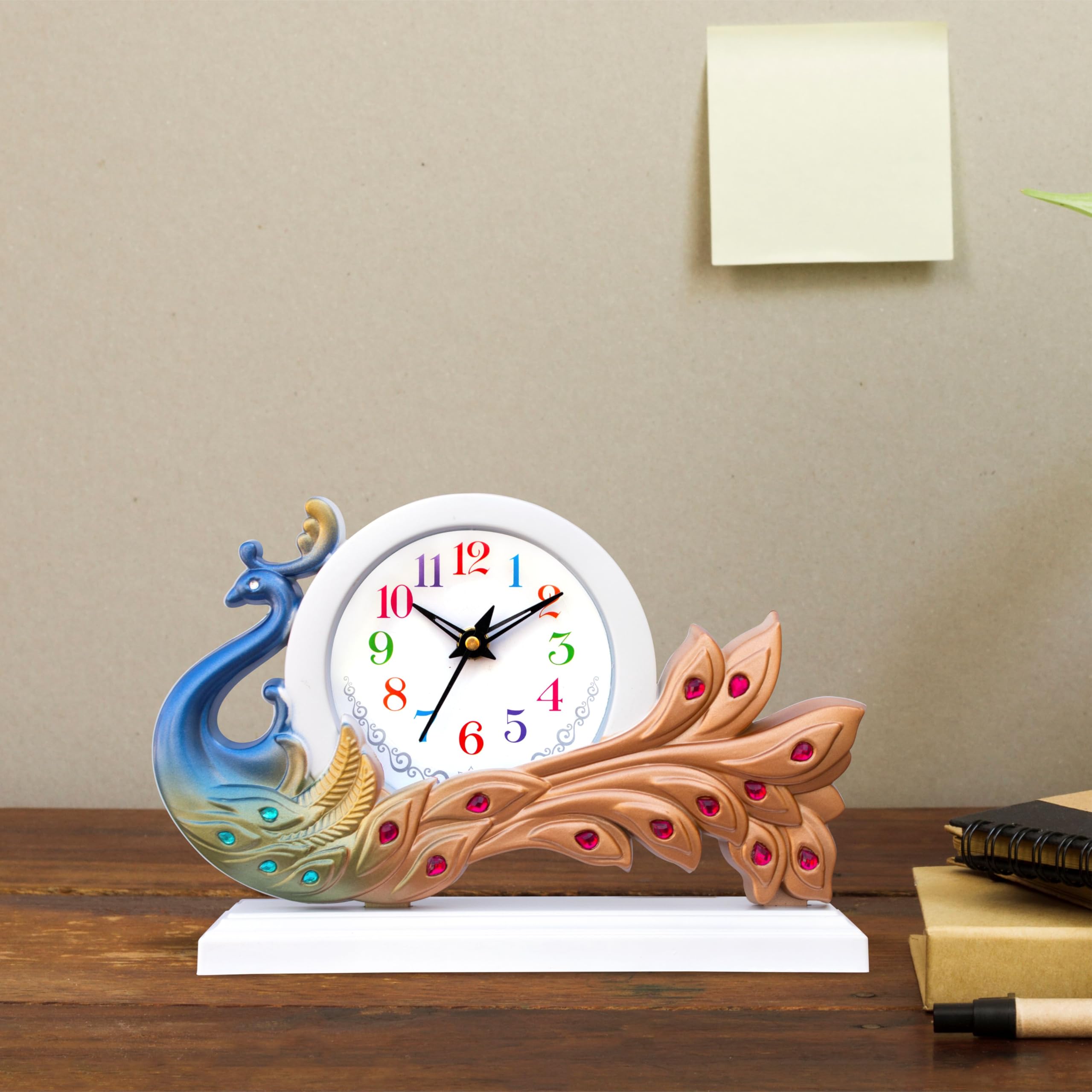 ART OCEAN Beautiful Peacock Table Clock, Stylish Analog Desk Clock