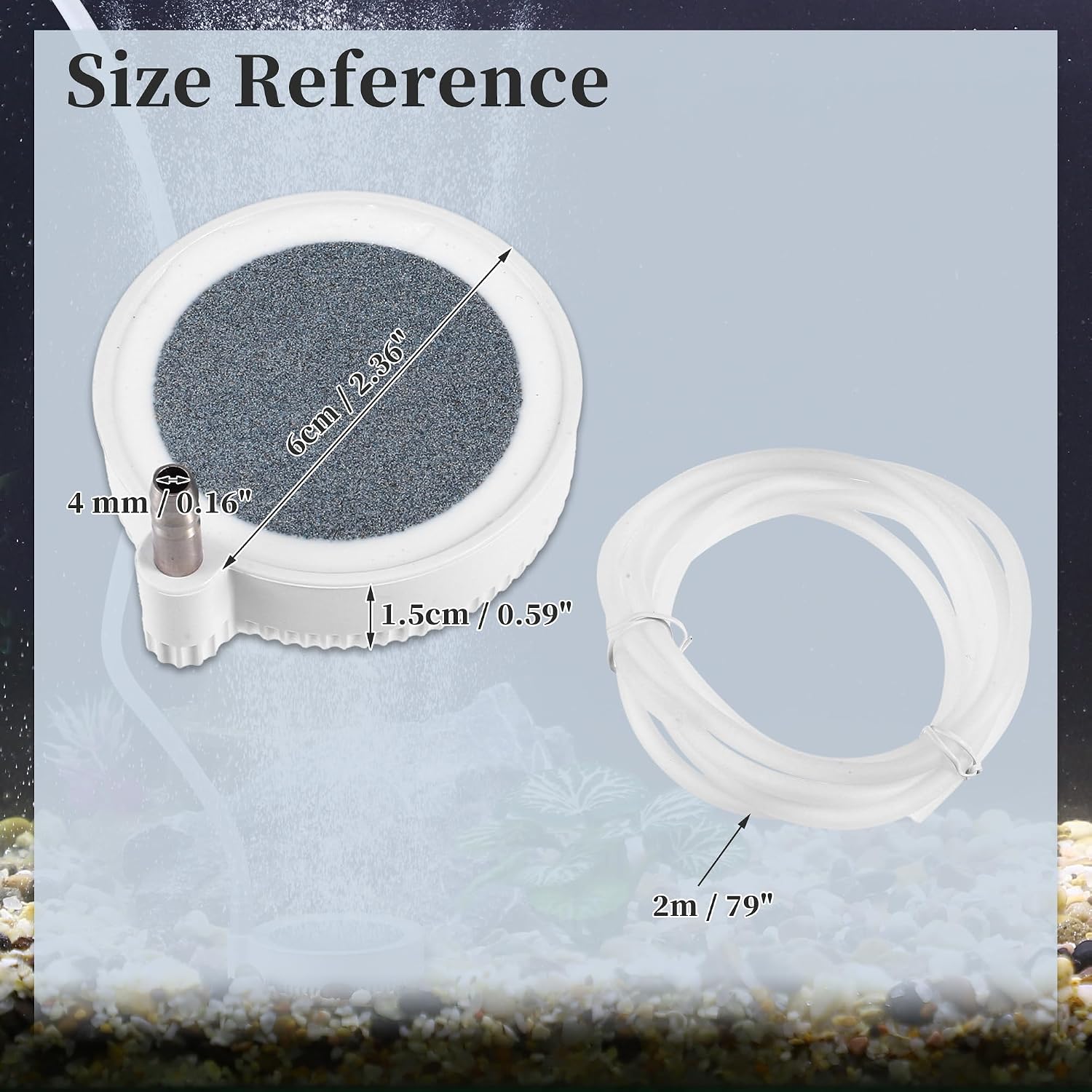 Fish Tank Air Stone, Air Disk Stone for Mineral, Oxygen Diffuser for Air Pump, Air Stone Aquarium Kit 2.36" Diameter, 2 Pcs