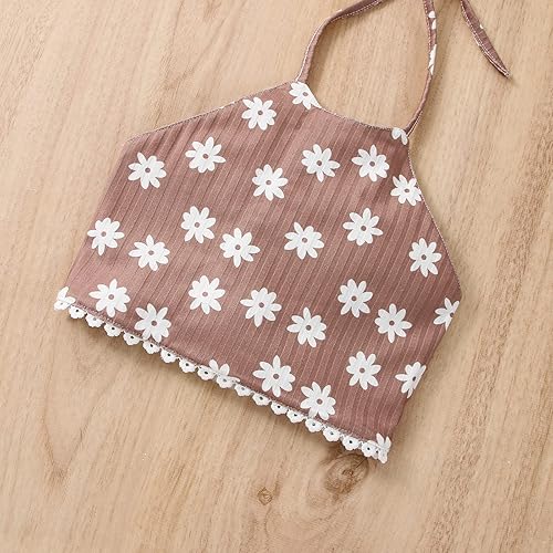Miniatura 5 de MoZiKQin Ropa bohemia sin mangas para bebé niña pequeña camiseta corta con cuello halter floral y pantalones acampanados lindos trajes de verano