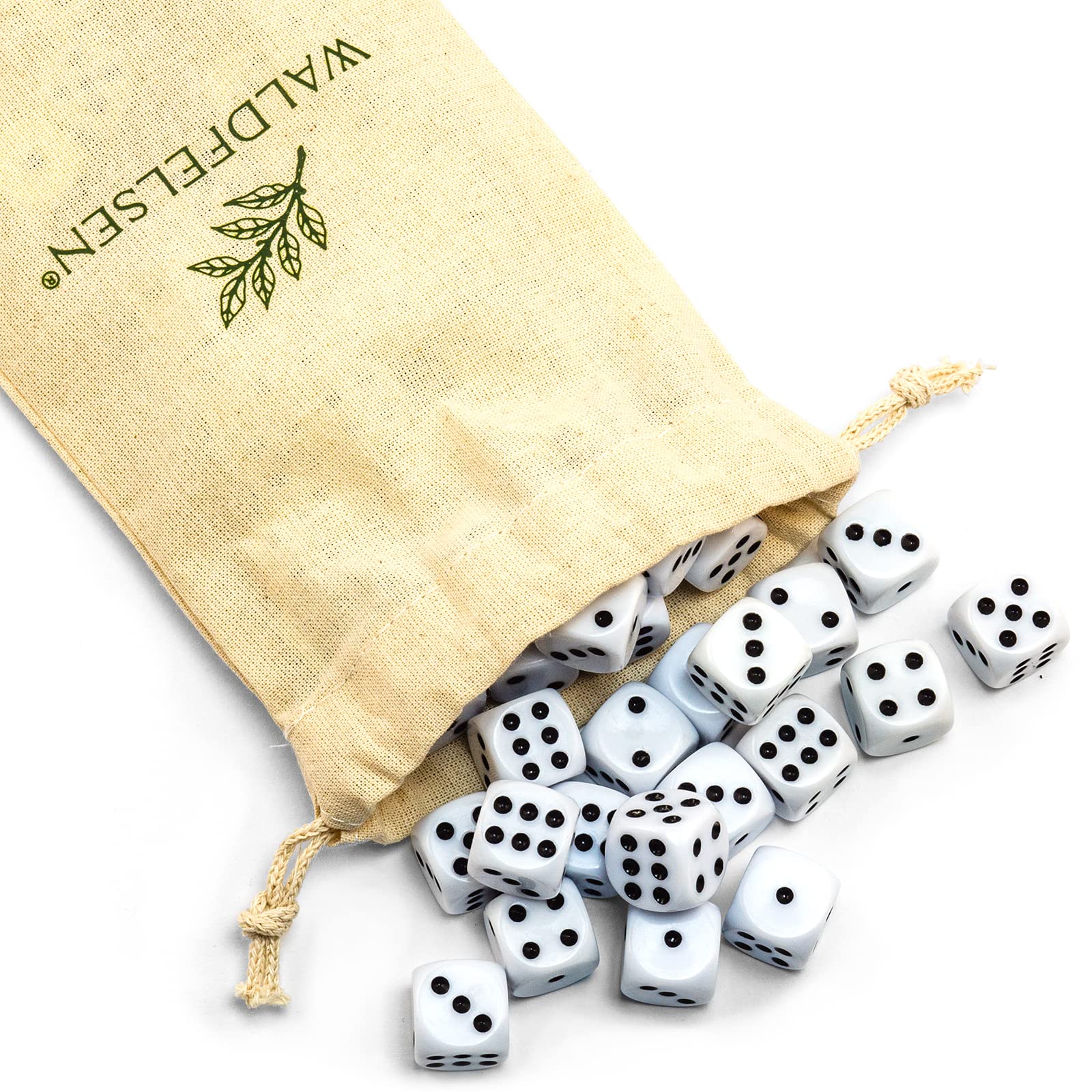 6, 12, 20, 30 o 50 dados de alta calidad, tamaño estándar, 16 mm, dados acrílicos de 16 mm, dados de juego de 6 caras, juego de accesorios de juego con bolsa de tela (blanco, 50 unidades)